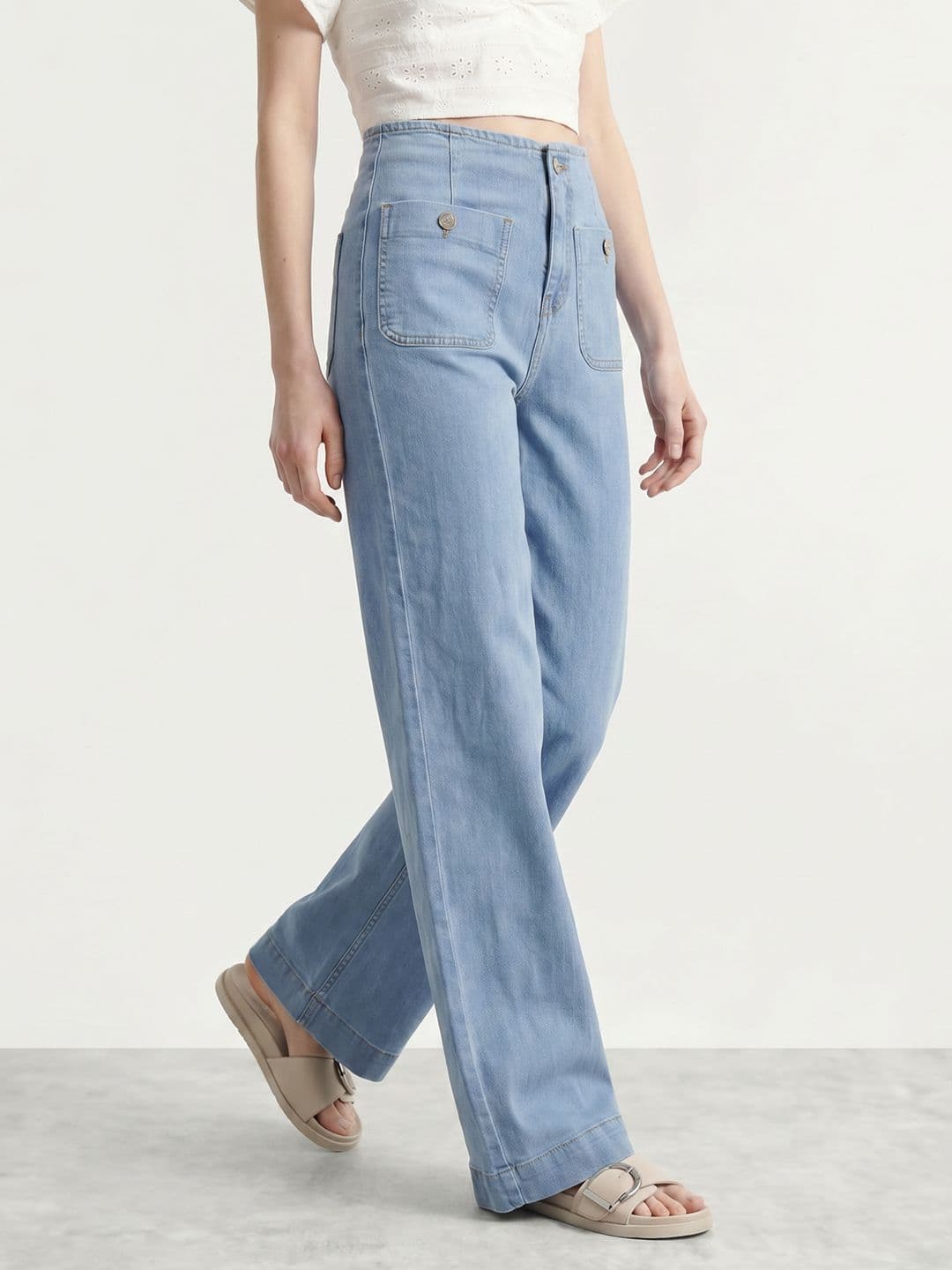 Mast & Harbour Women Wide Leg High-Rise Light Fade Stretchable Jeans - view 1