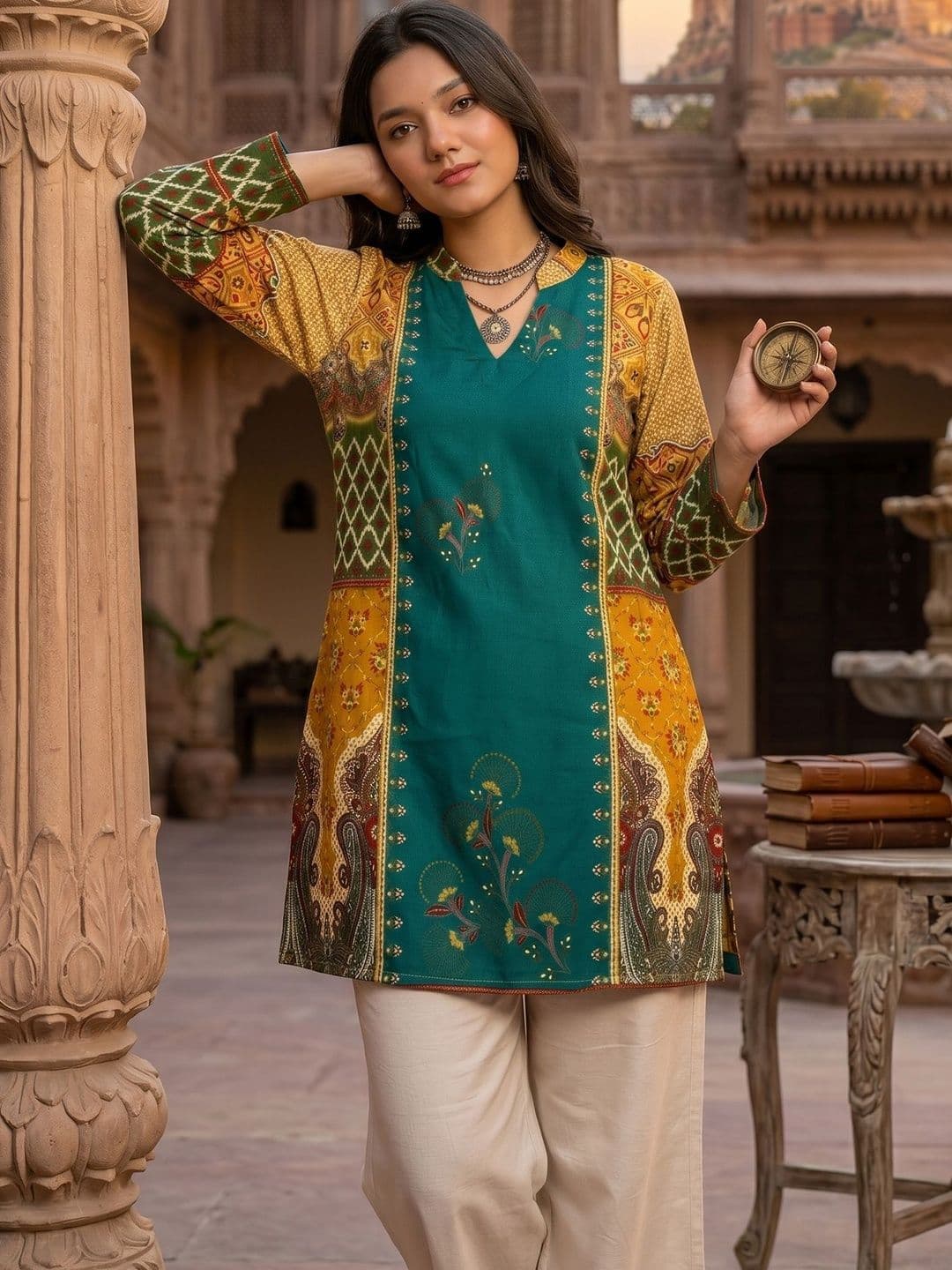 Anouk Mirage Ethnic Motifs Printed V-Neck Pure Cotton Kurti - view 1