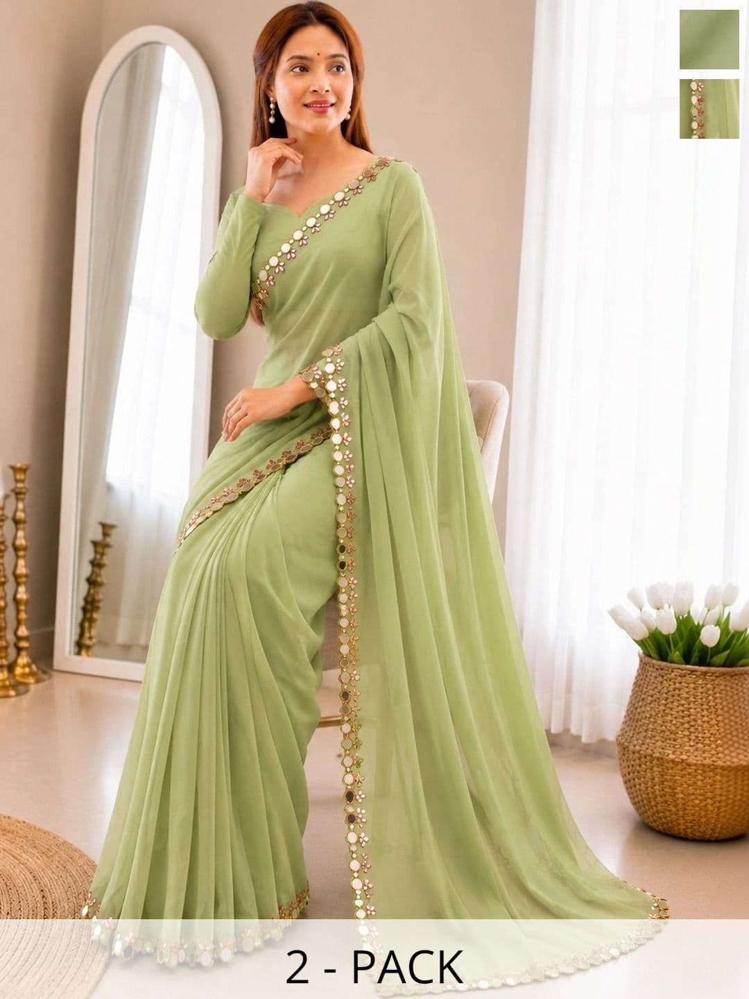 Moda Rapido Mirror Work Pure Georgette Saree - view 1