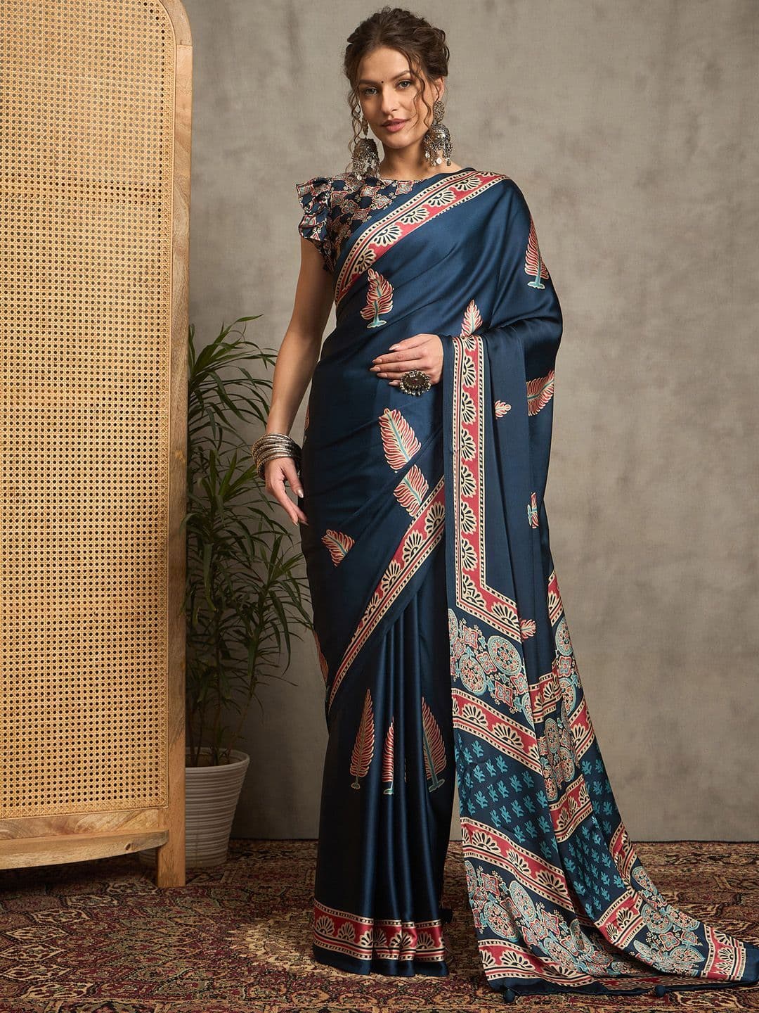 Anouk Ethnic Motifs Printed Pure Crepe Block Print Saree - view 1