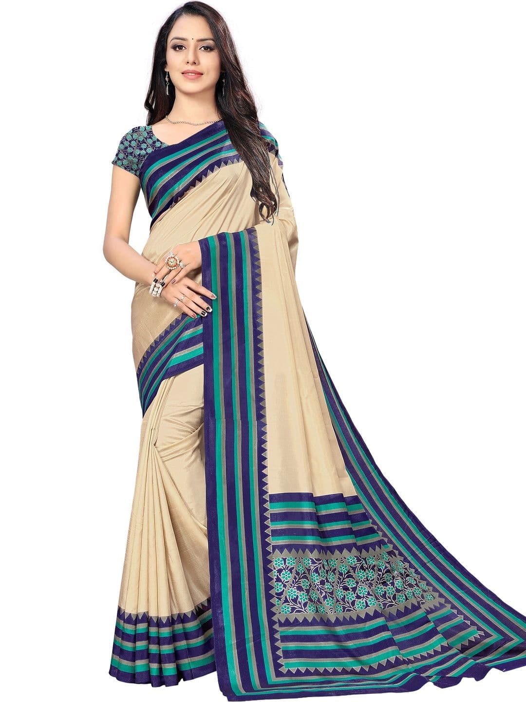 Novus Knitting Floral Satin Saree - view 1
