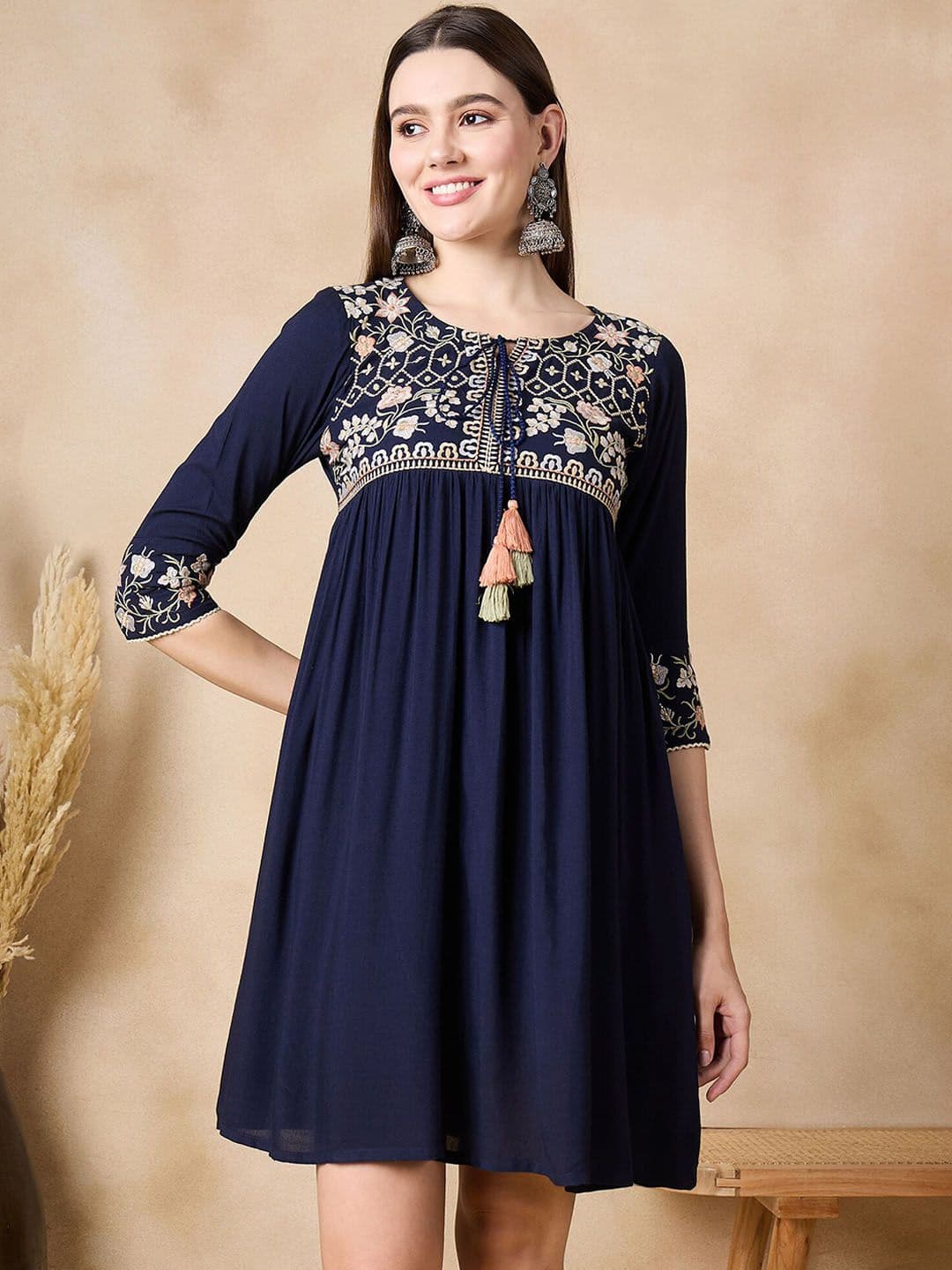 Anouk Embroidered A-Line Above Knee Ethnic Dress - view 1