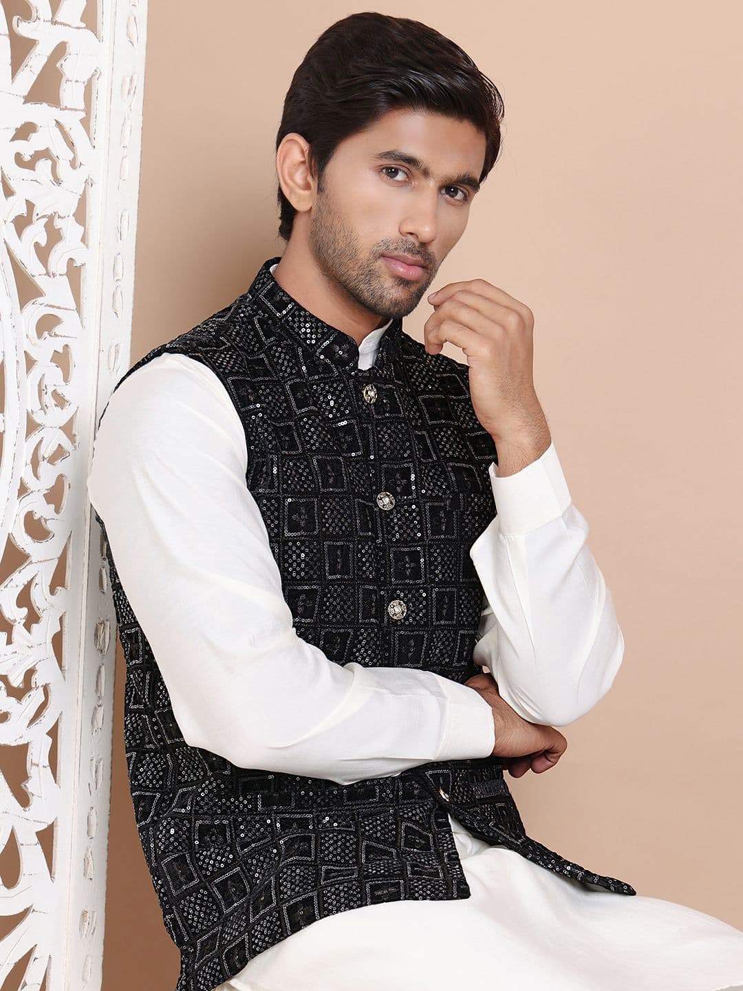 Anouk Sequin Embroidered Velvet Nehru Jackets - view 1