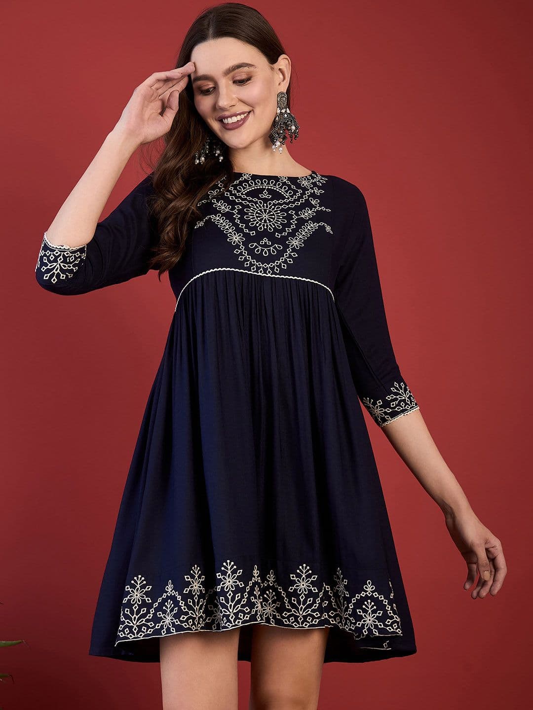 Anouk Embroidered Fit & Flare Knee Length Ethnic Dress - view 1
