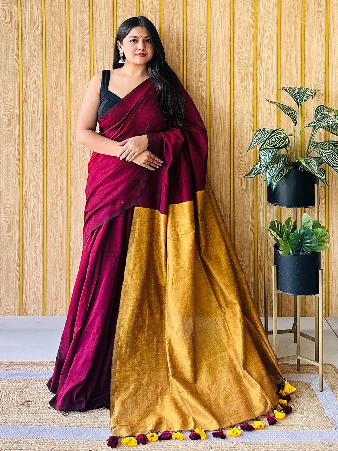 Anouk Tassel Detailed Saree with No Border - view 1