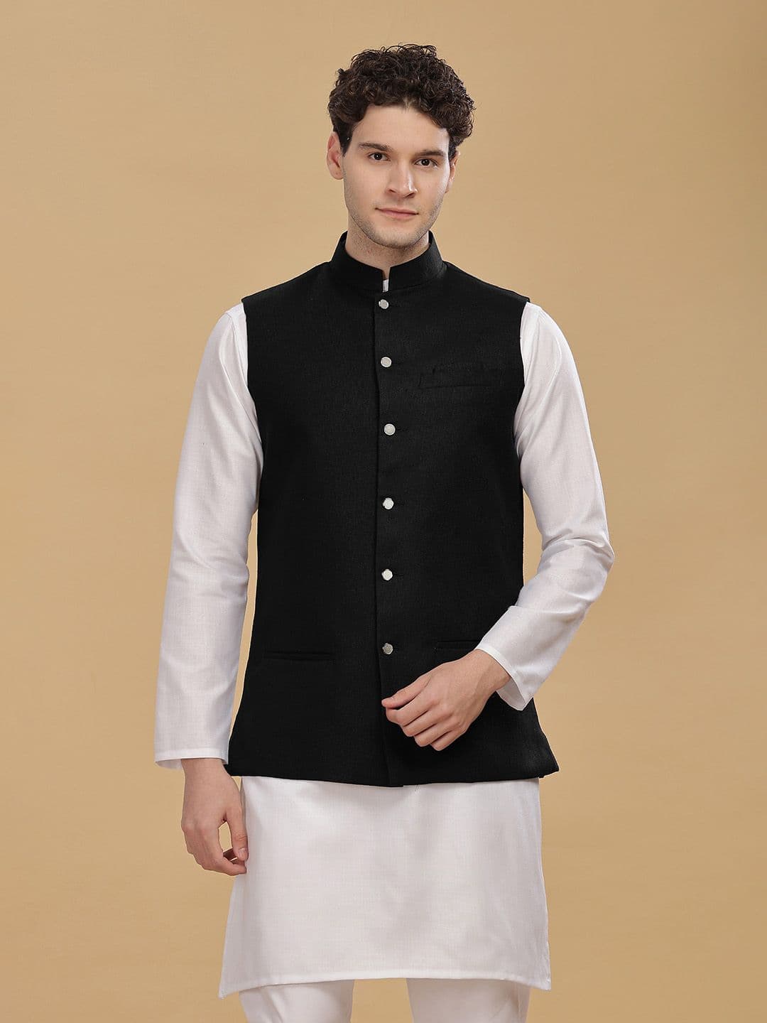 Anouk Men Woven Cotton Nehru Jacket - view 1