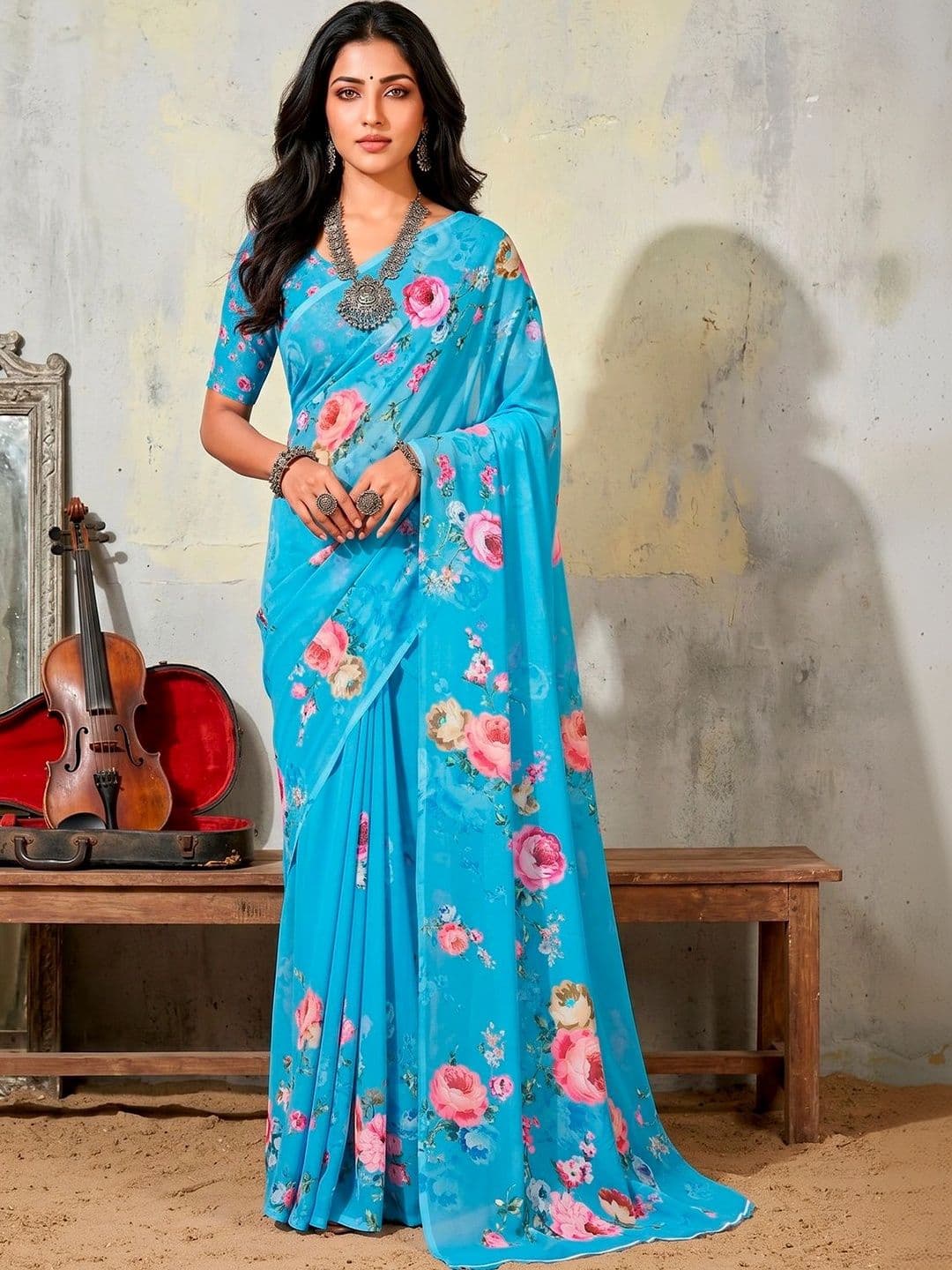 Vipul Floral Pure Georgette Designer Saree - view 1