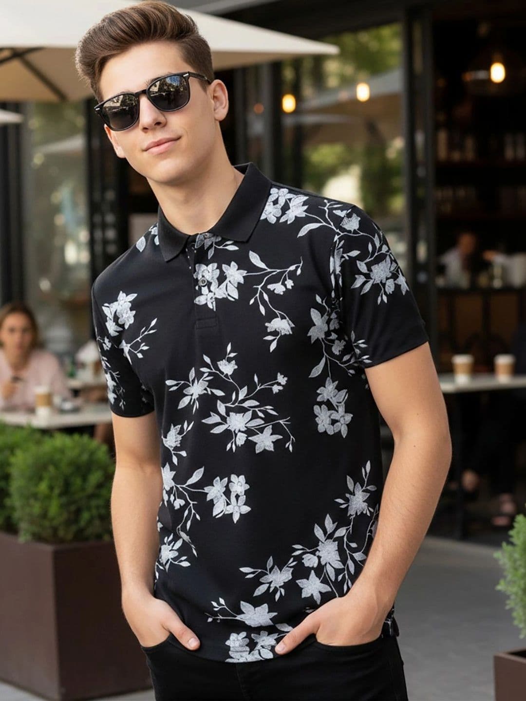 RADYJA Men Floral Printed Polo Collar T-shirt - view 1