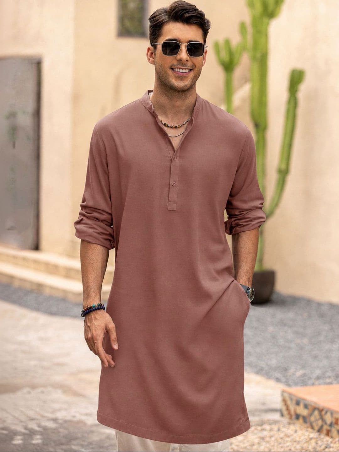 Anouk Men Pure Cotton Solid Knee Length Straight Kurta - view 1