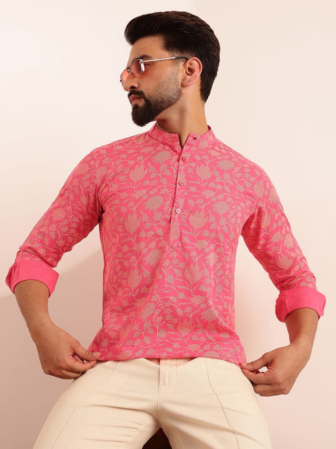 Anouk Men Floral Printed Mandarin Collar Kurta - view 1