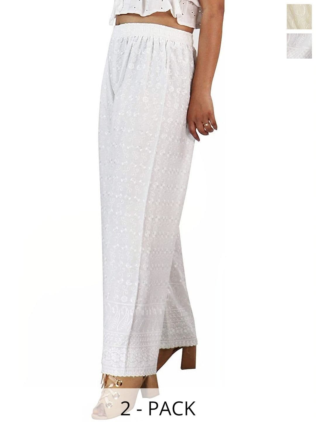 PINOVO Women 2 Floral Embroidered Knitted Ethnic Palazzos - view 1