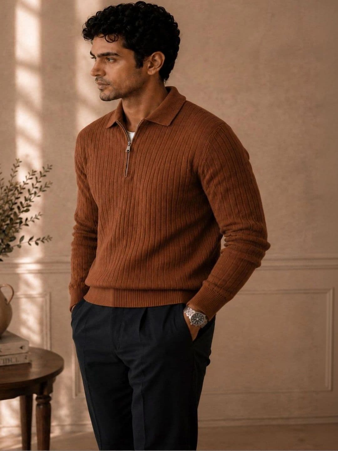 KARAMKAR Men Ribbed Woollen Pullover - view 1