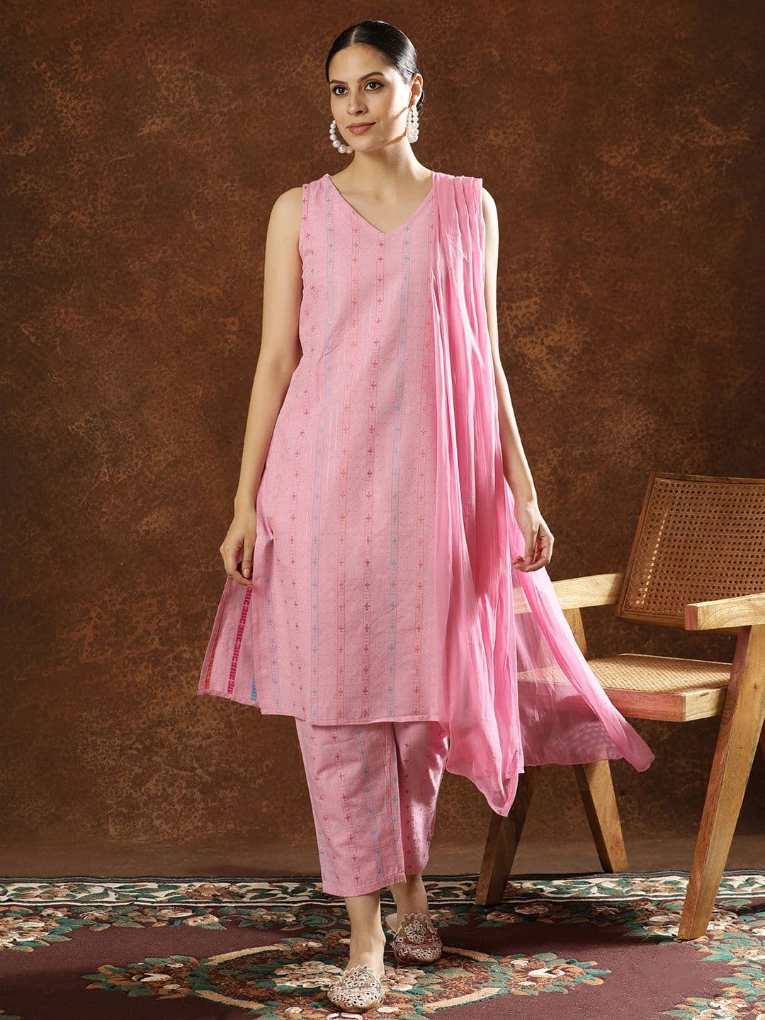 Anouk Ethnic Motifs Printed Regular Pure Cotton Kurta With Trousers & Dupatta - view 1
