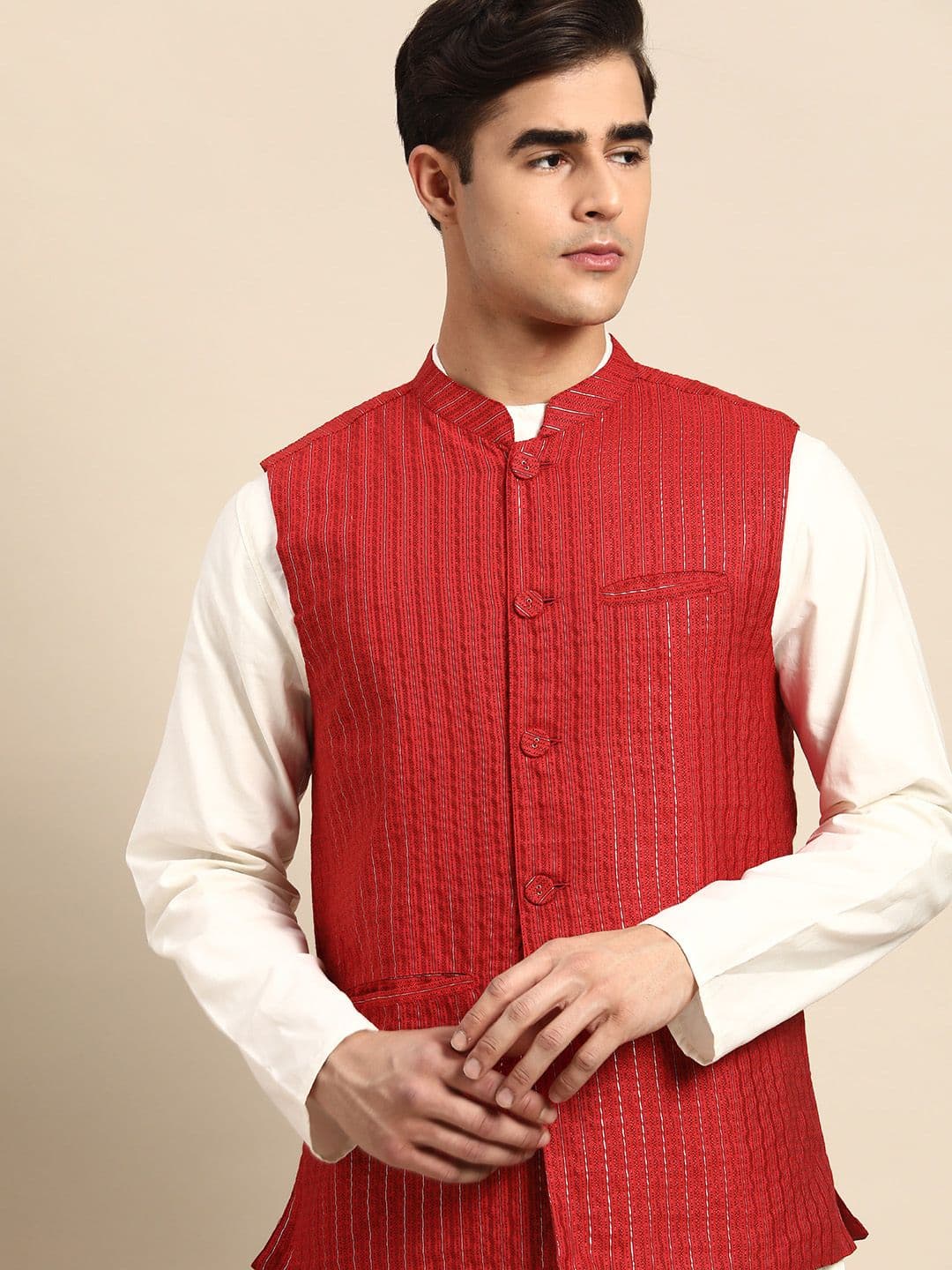 Anouk Men Embroidered Nehru Jacket - view 1