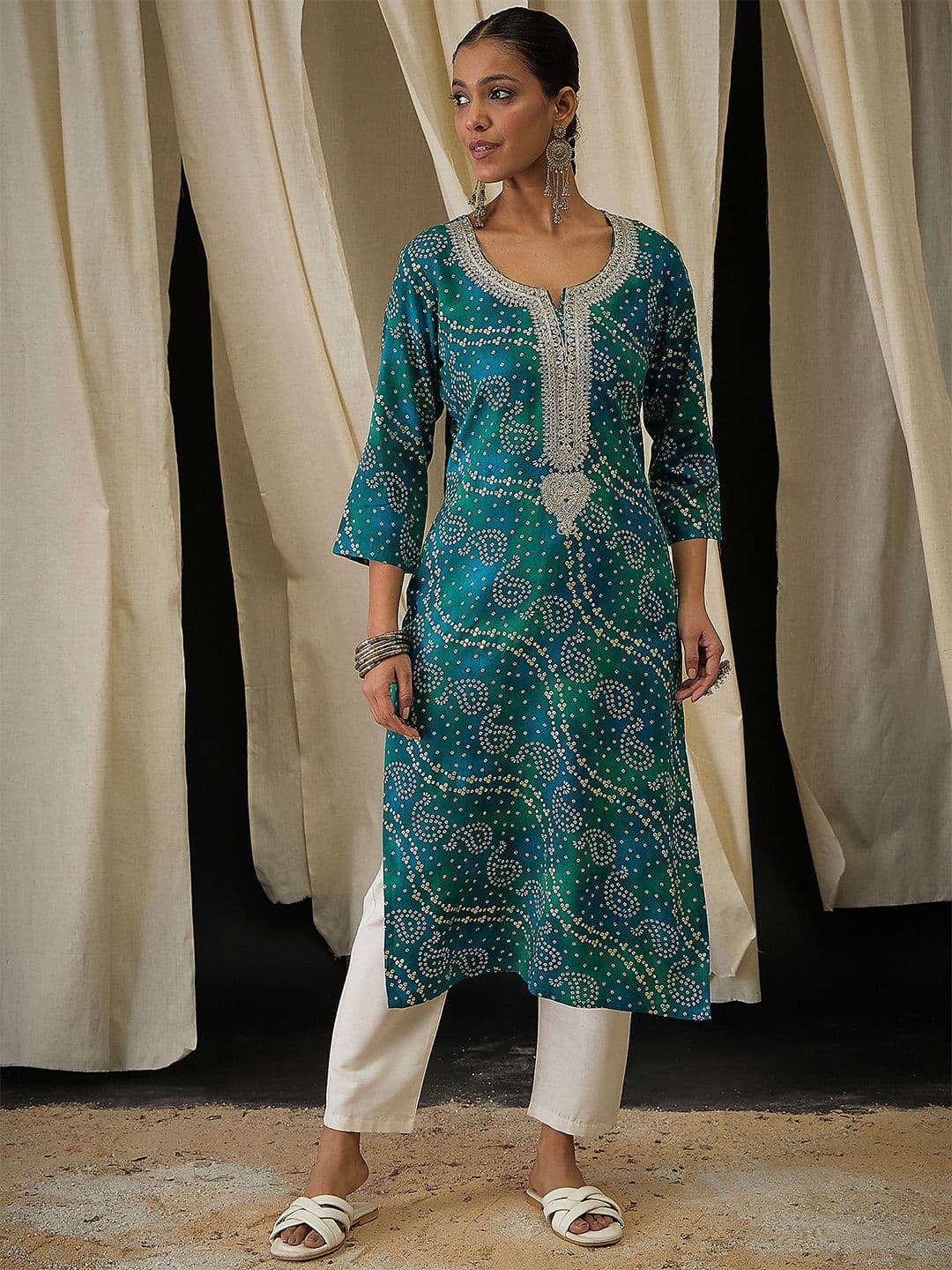 Anouk Bandhani Embroidered Thread Work Straight Kurta - view 1