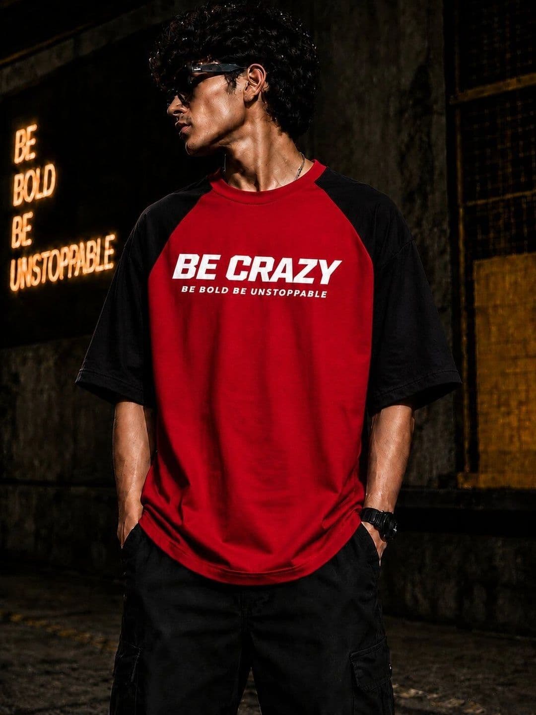 Be Crazy Men Typography Colourblocked T-shirt - view 1