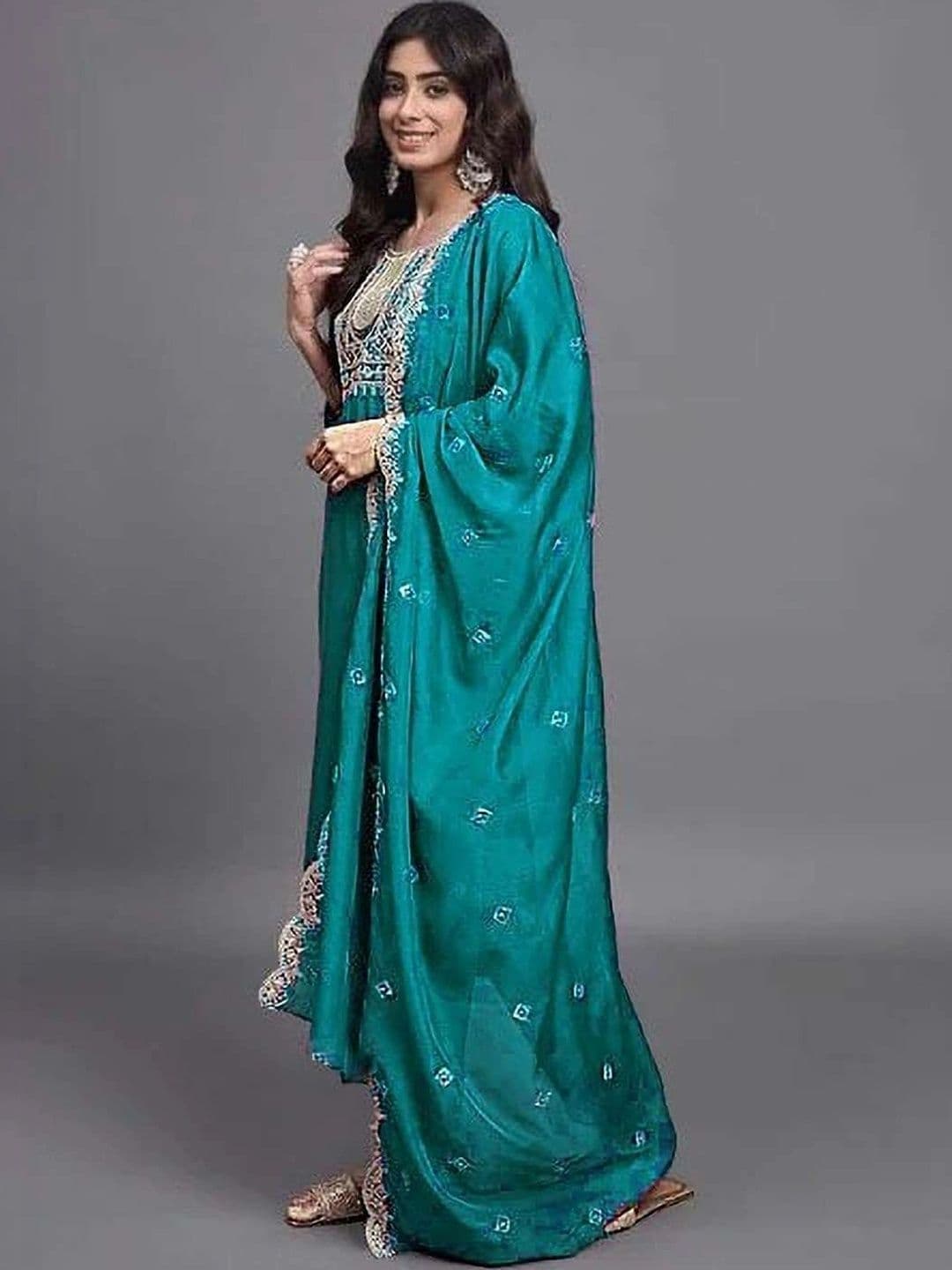 KALINI Women Ethnic Motifs Embroidered Regular Thread Work Kurta with Trousers & With Dupatta - view 1
