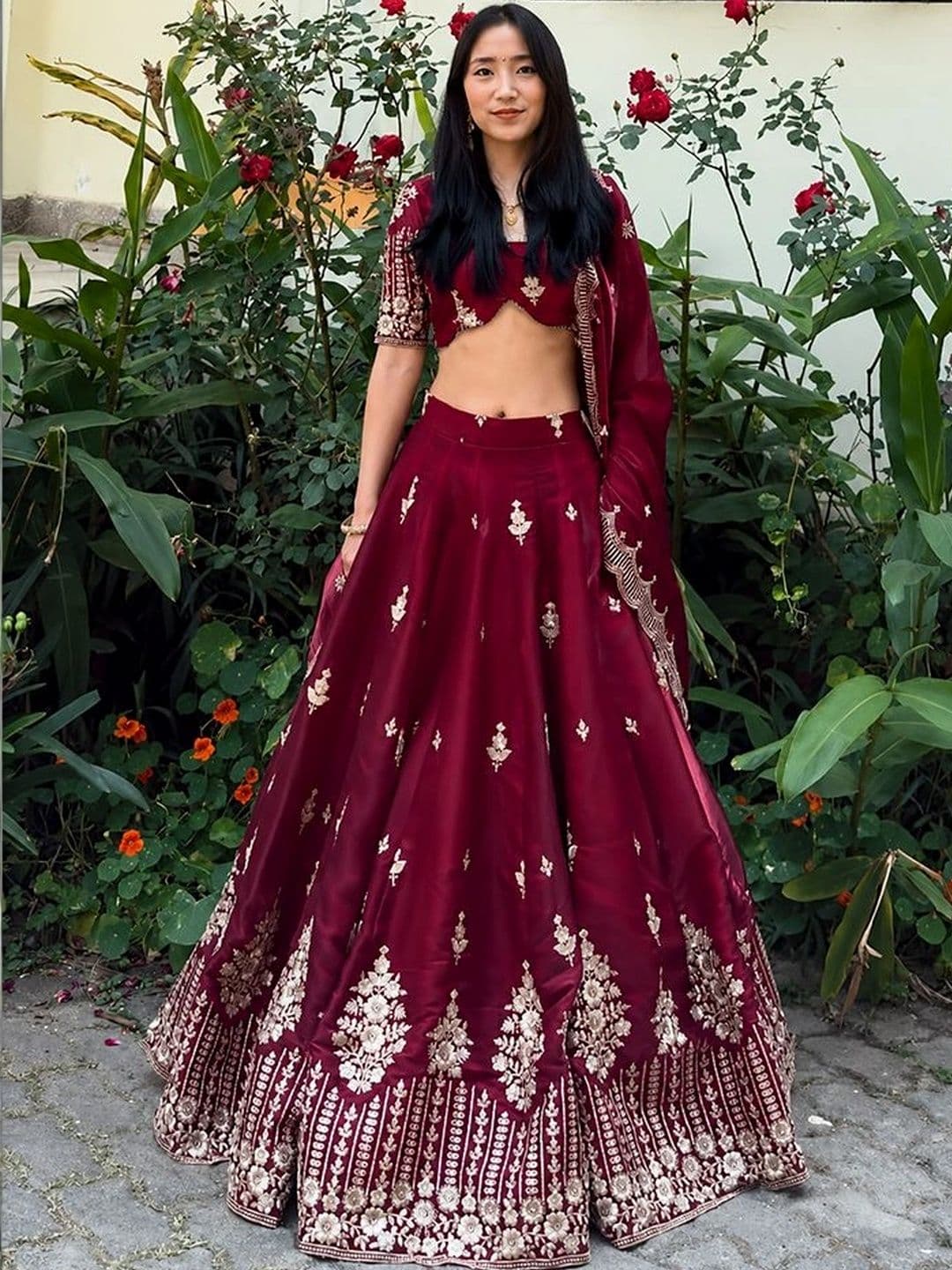 SIDDESHWARY FAB Embroidered Semi-Stitched Lehenga & Unstitched Blouse Taping - view 1