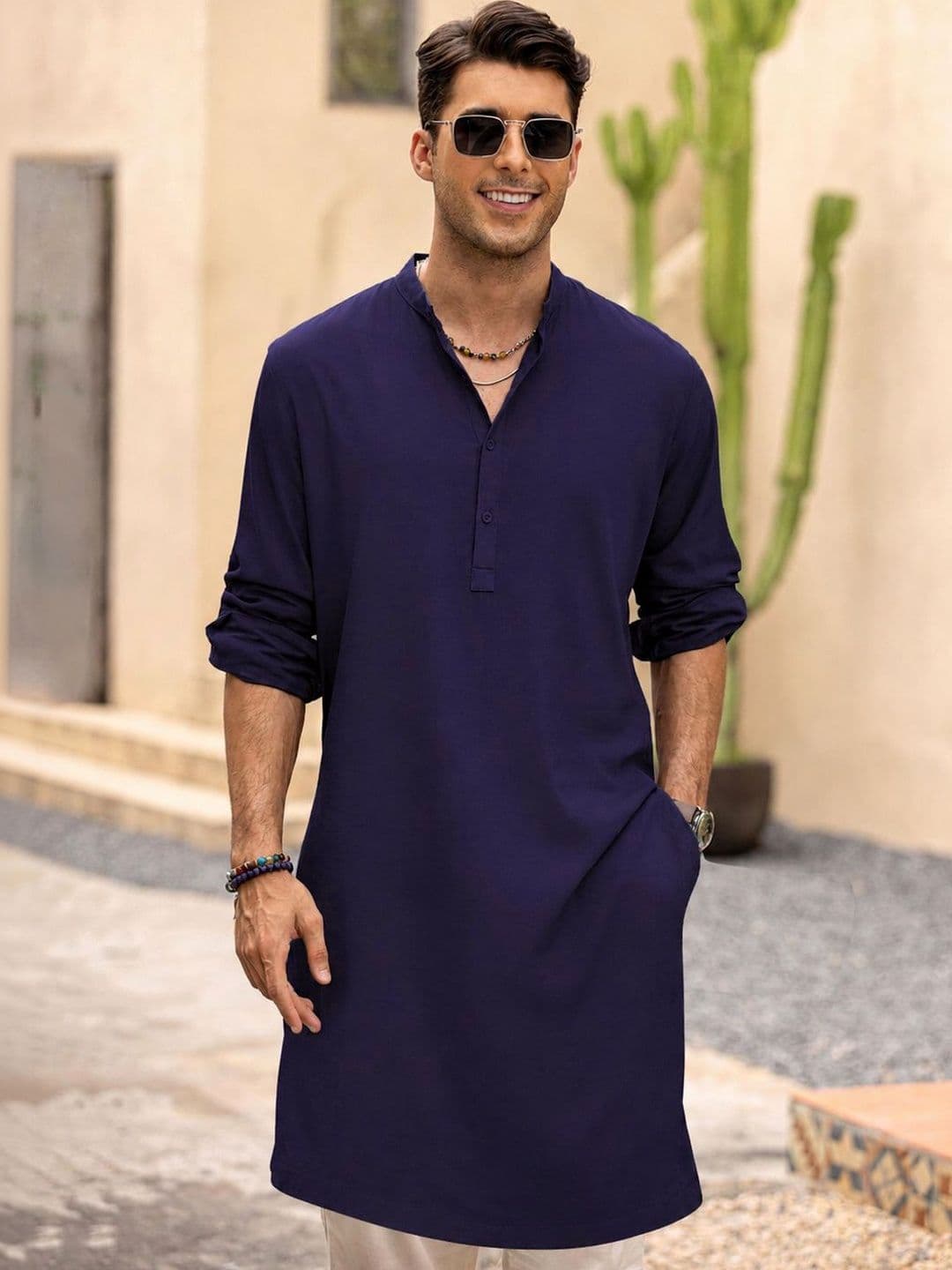Anouk Men Pure Cotton Solid Knee Length Straight Kurta - view 1
