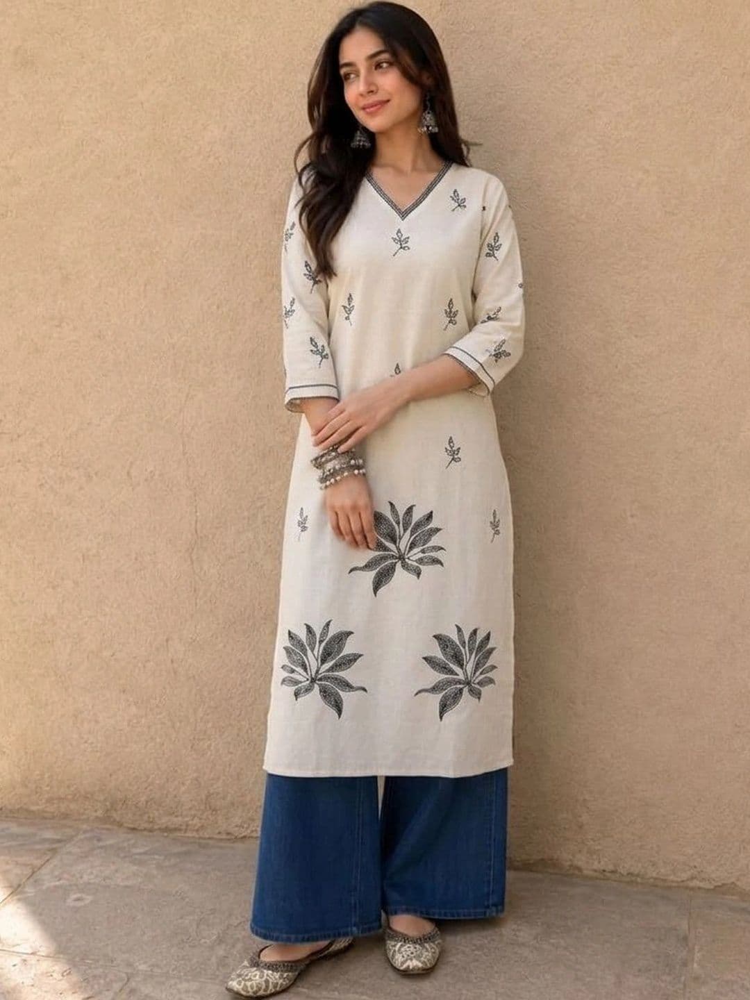 AXI COUTURE Floral Printed V-Neck Pure Cotton Kurti - view 1