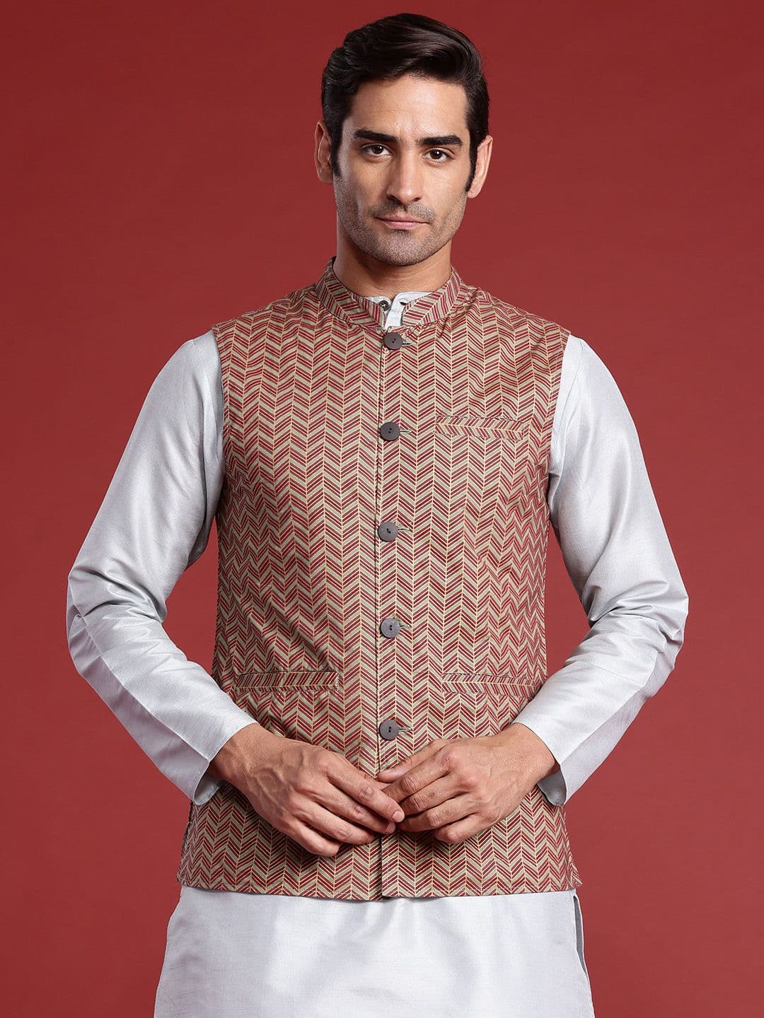Anouk Men Printed Nehru Jacket - view 1