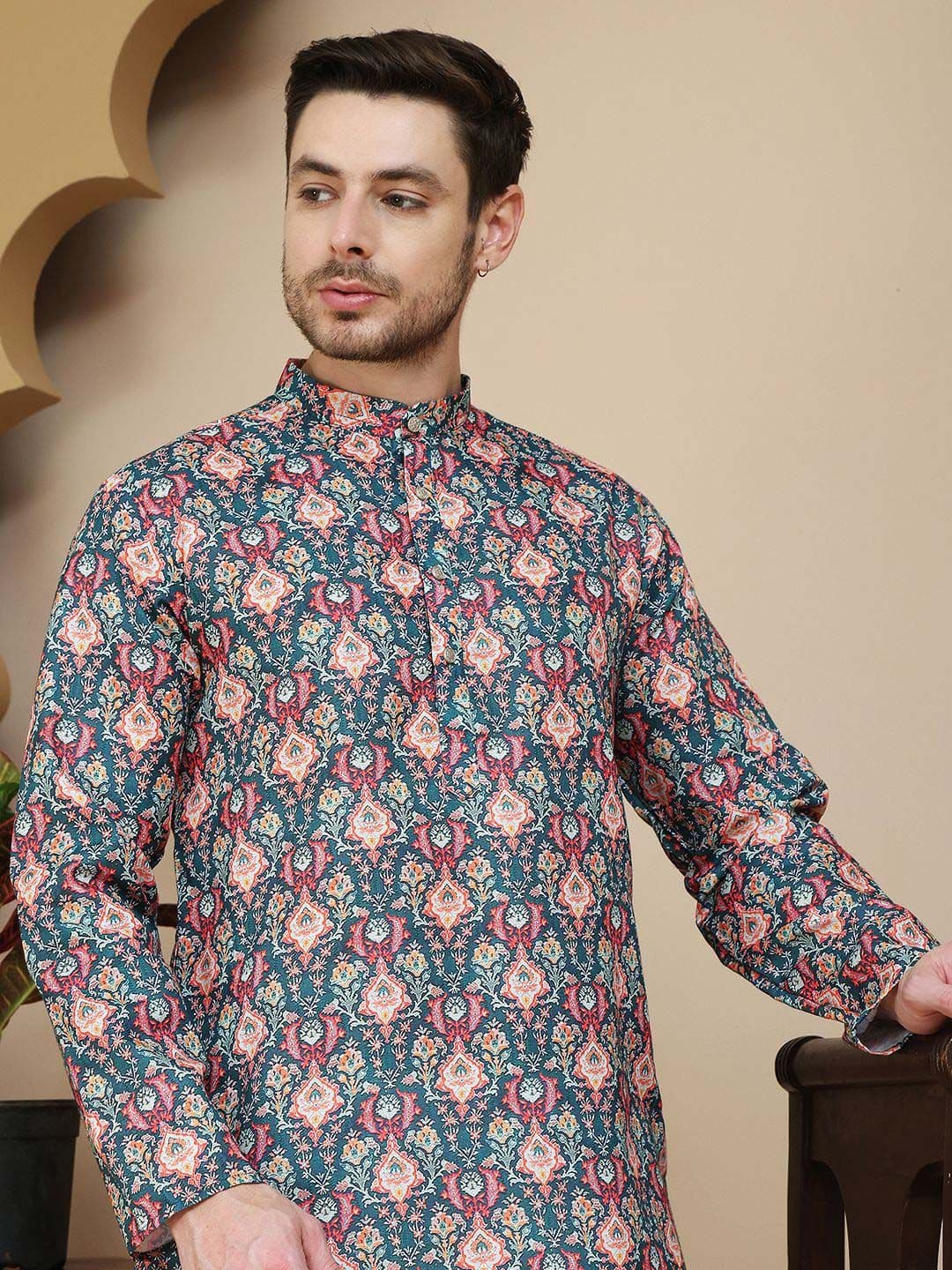 Anouk Floral Printed Band Collar Straight Kurta - view 1