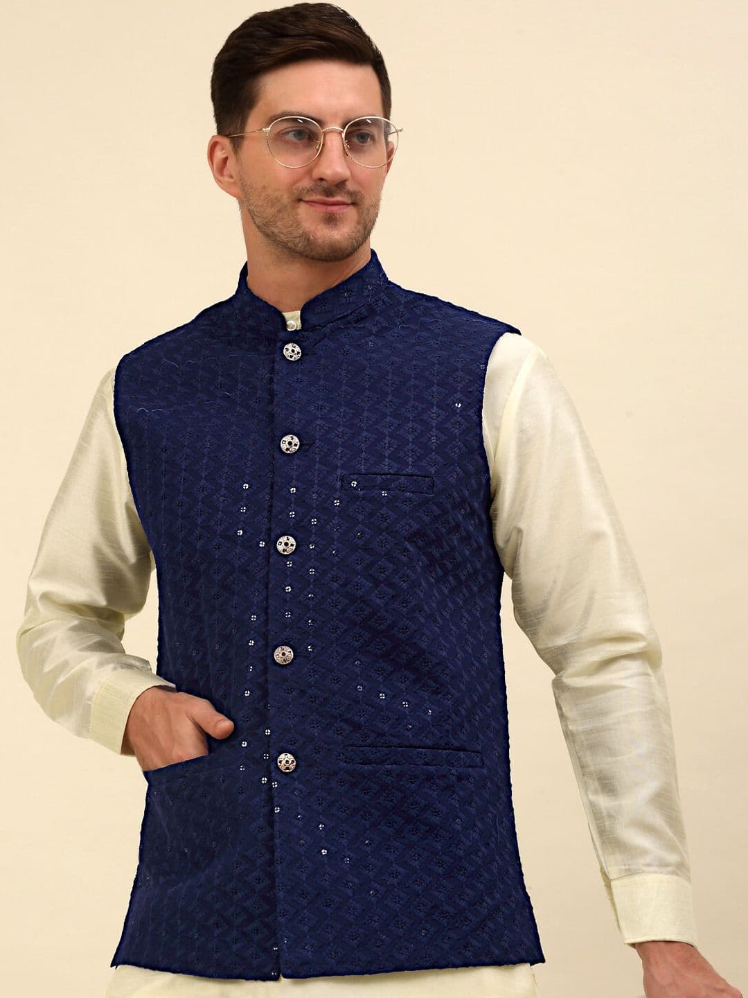 Anouk Navy blue Embroidered Sequinned Nehru Jacket - view 1