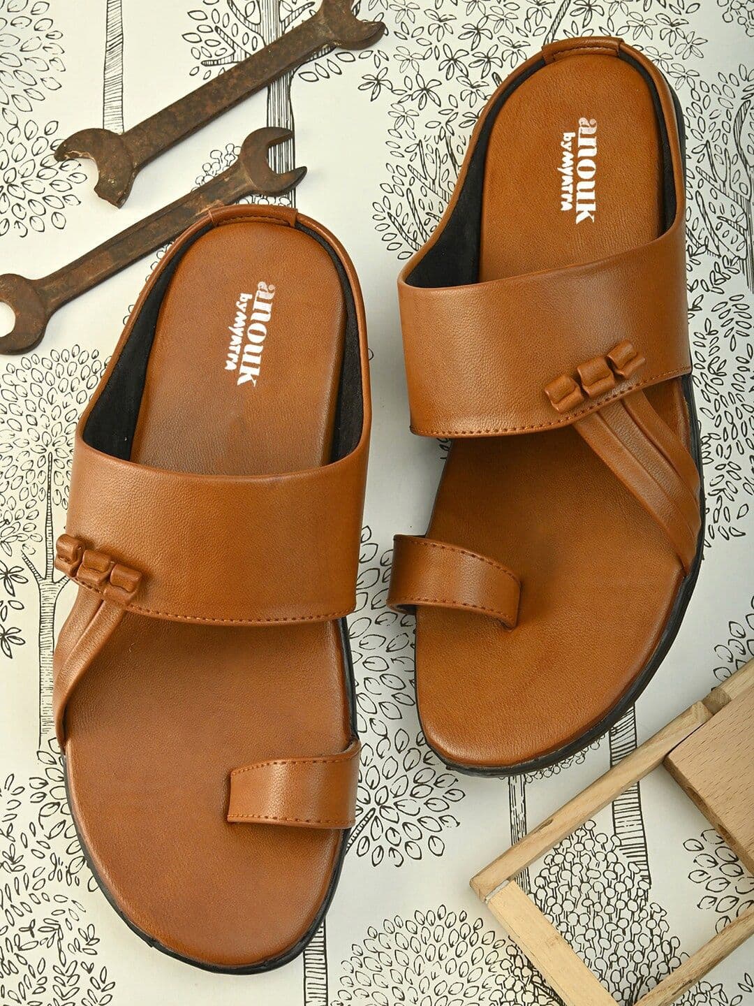 Anouk Men Tan Brown One Toe Comfort Sandals - view 1