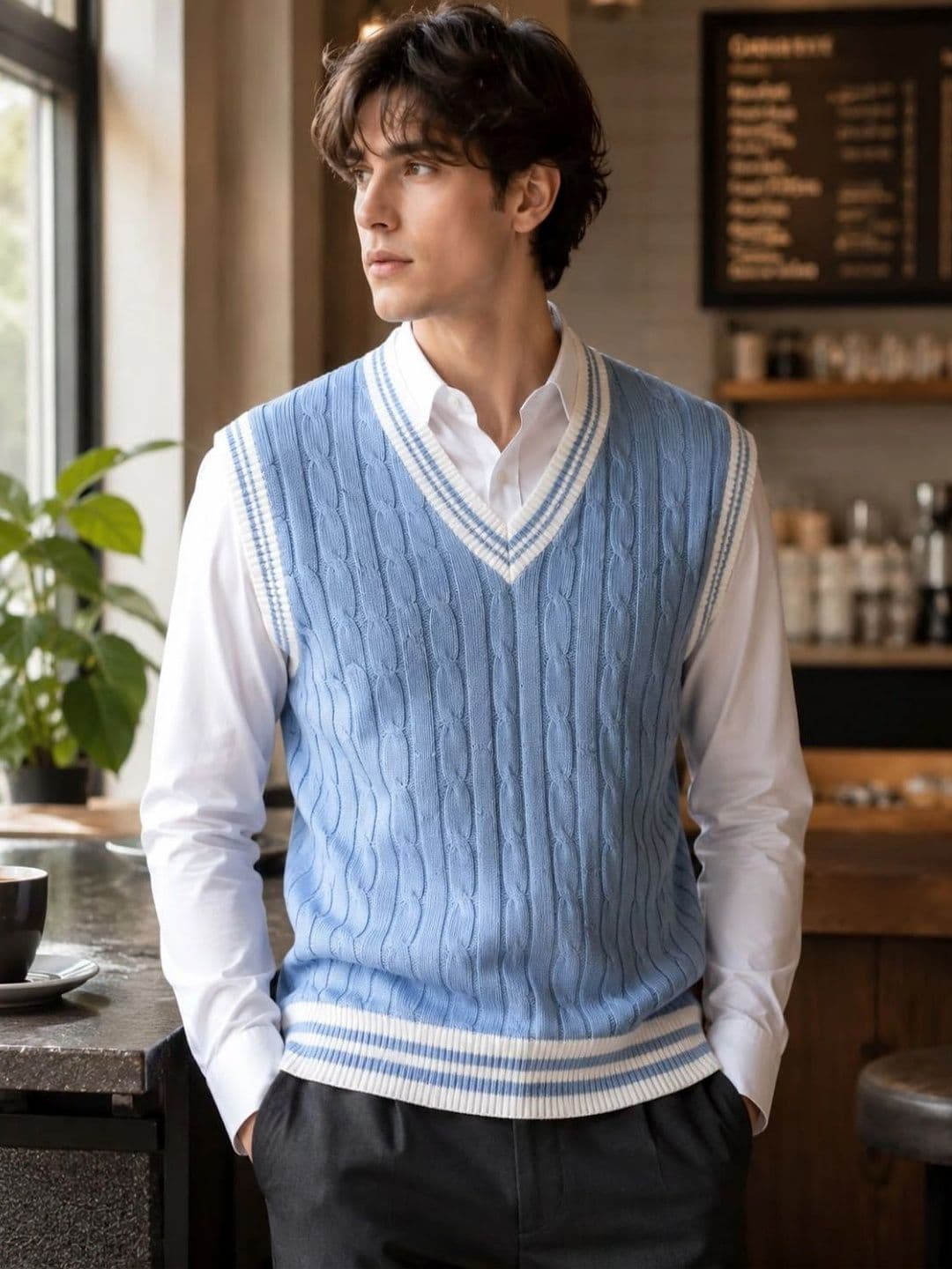 KARAMKAR Men Cable Knit Woollen Sweater Vest - view 1