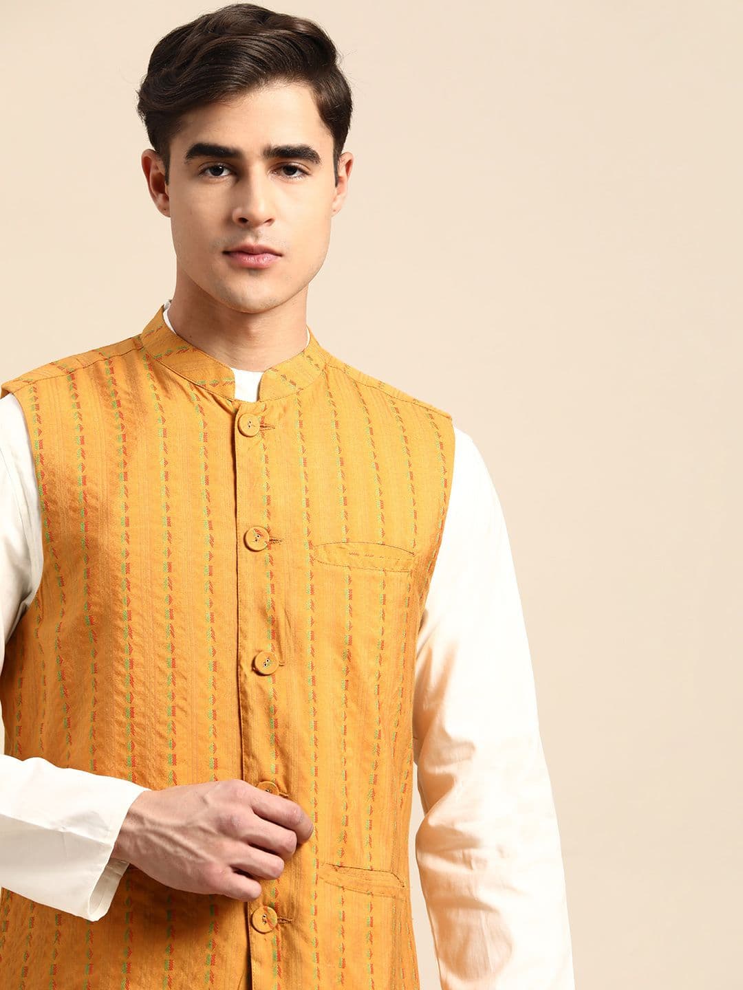 Anouk Men Woven Design Nehru Jacket - view 1