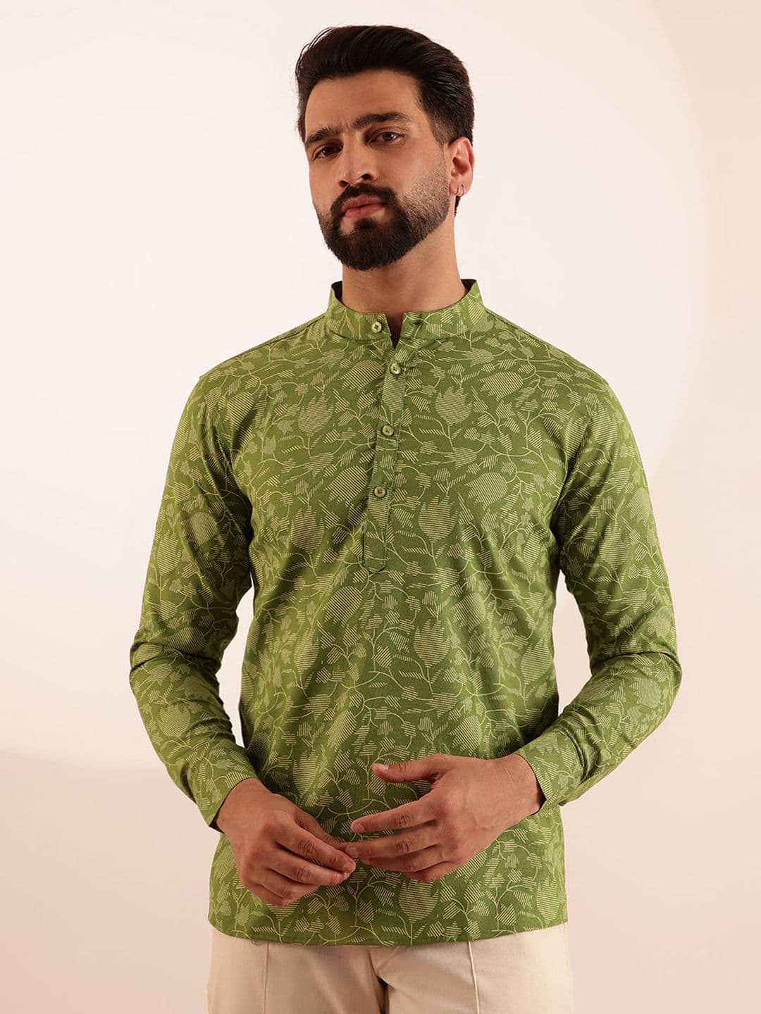 Anouk Floral Printed Mandarin Collar Short Kurta - view 1