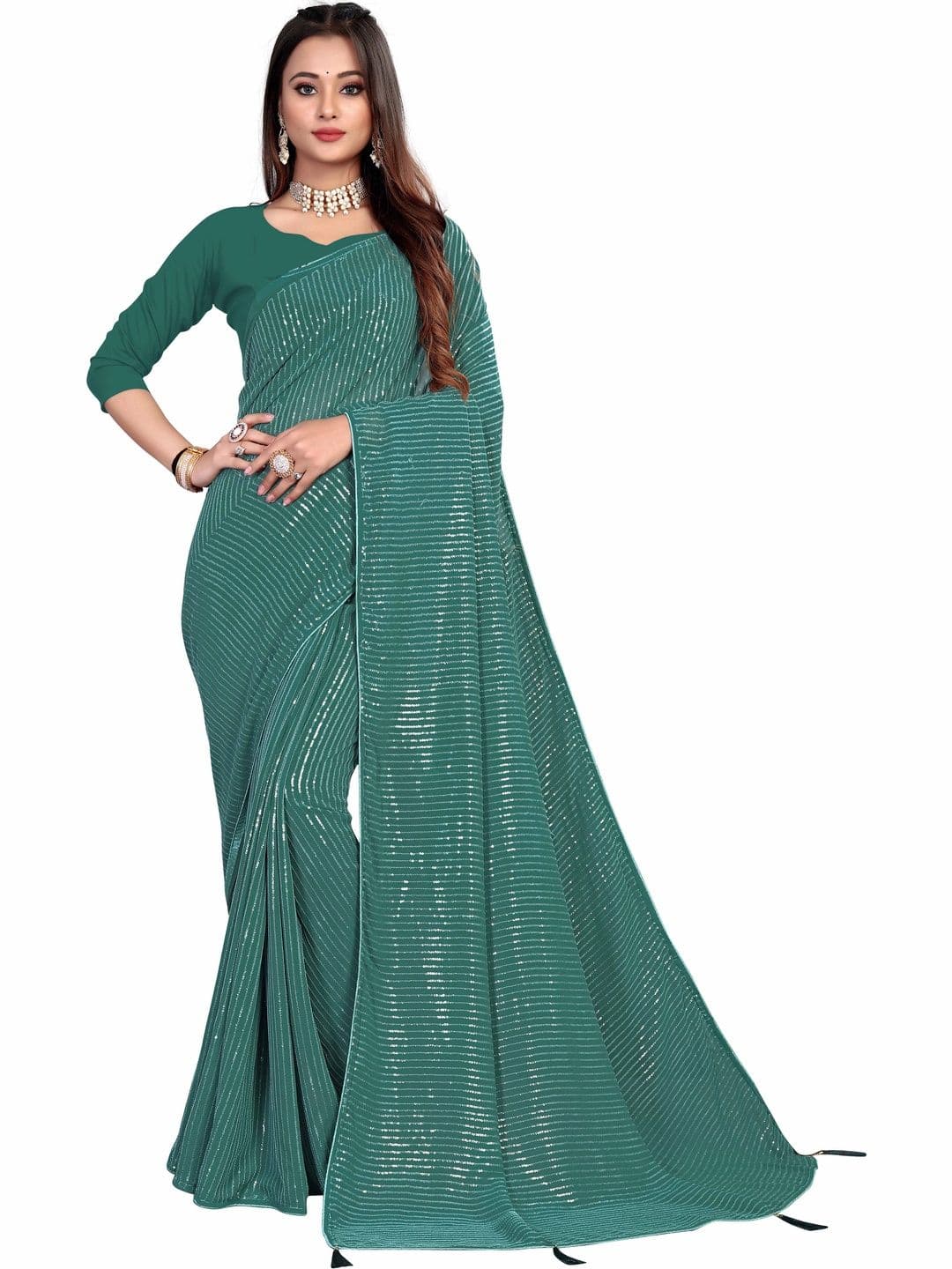 RANGVYRA LIFESTYLE Striped Pure Georgette Saree - view 1