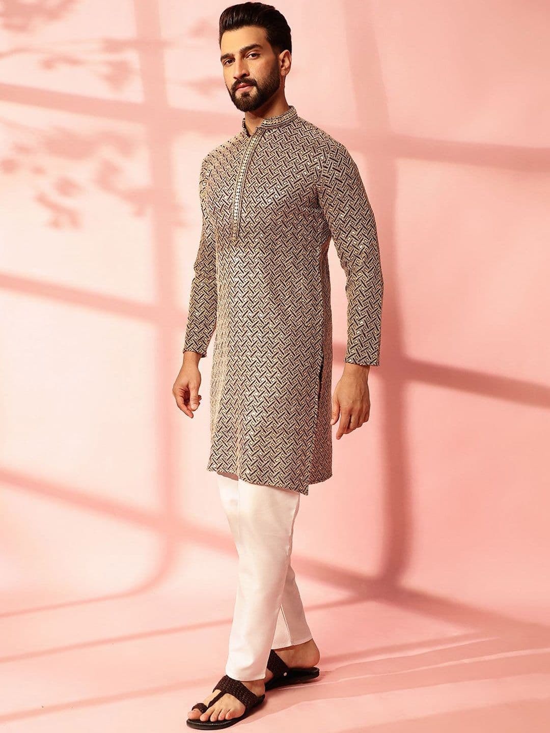 Anouk Geometric Embellished Sequinned Cotton Straight Kurta - view 1
