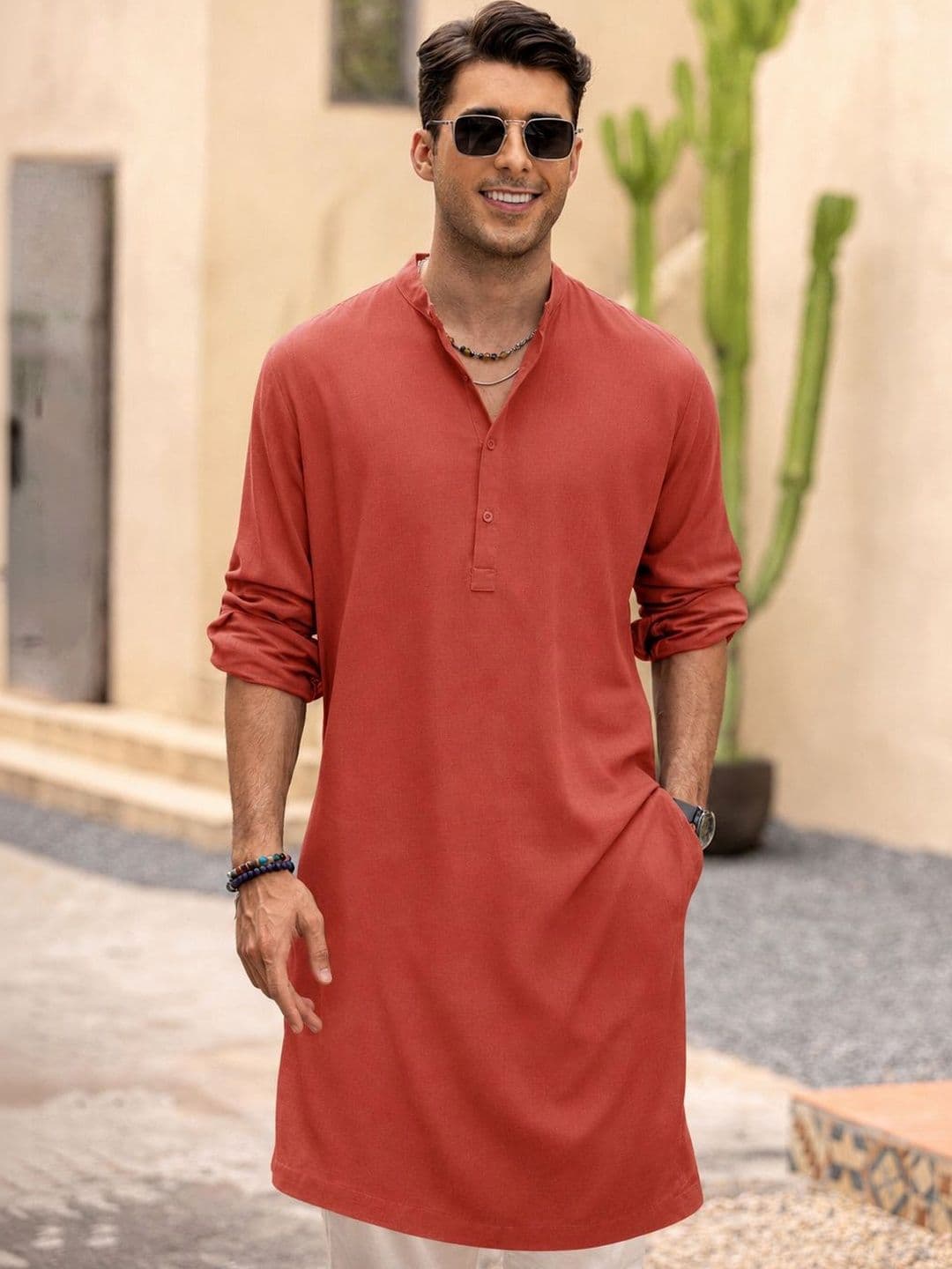 Anouk Men Pure Cotton Solid Knee Length Straight Kurta - view 1
