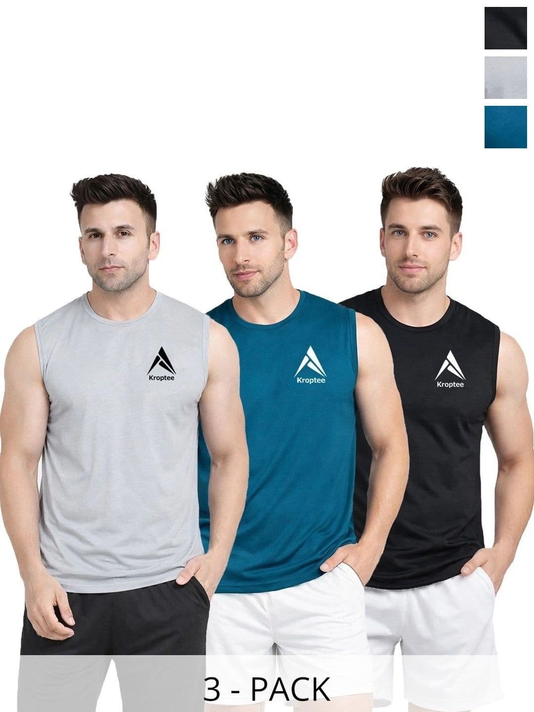 Kroptee Pack of 3 Cotton Blend Gym Vest - view 1