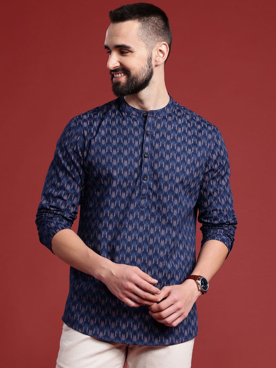 Anouk Ikkat Printed Indigo Short Kurta - view 1
