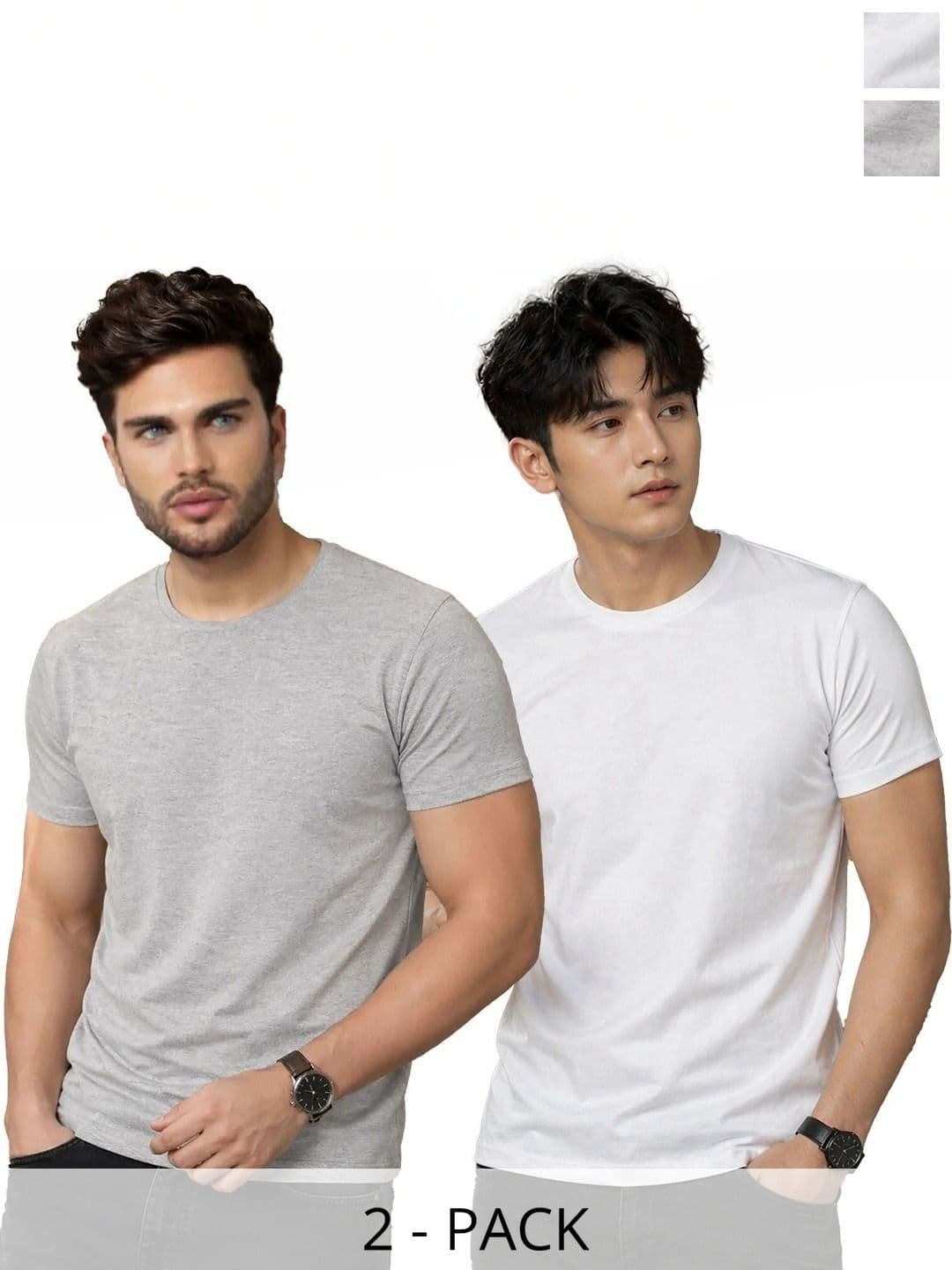 London Hills Men Pack Of 2 Solid Round Neck Cotton Blend Half Sleeve T-Shirt - view 1