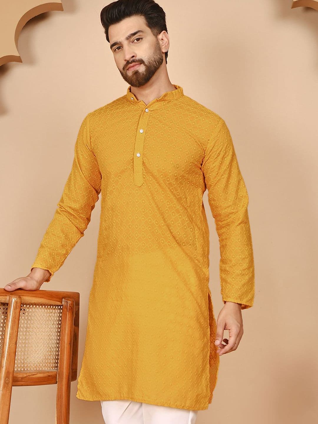 Anouk Men Woven Design Embroidered Festive Cotton Straight Kurta - view 1