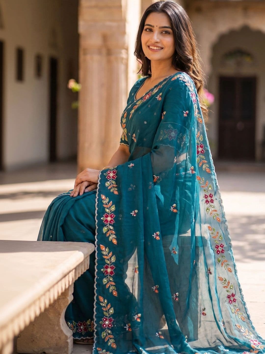 RANGVYRA LIFESTYLE Mirror Work Pure Georgette Saree - view 1