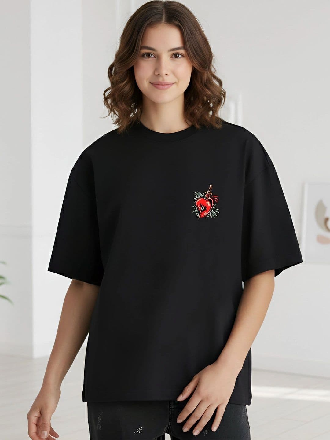 Black Pigeon Black Graphic Oversized Drop-Shoulder T-shirt - view 1