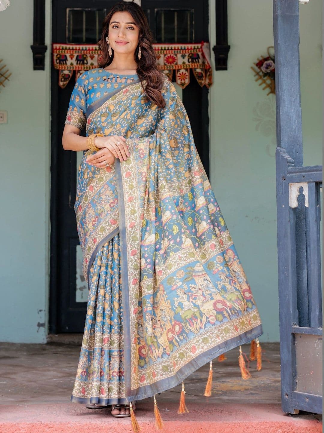 Panzora Kalamkari Linen Blend Designer Saree - view 1