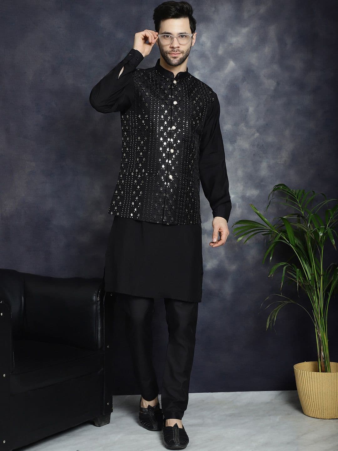 Anouk Embellished Satin Nehru Jackets - view 1