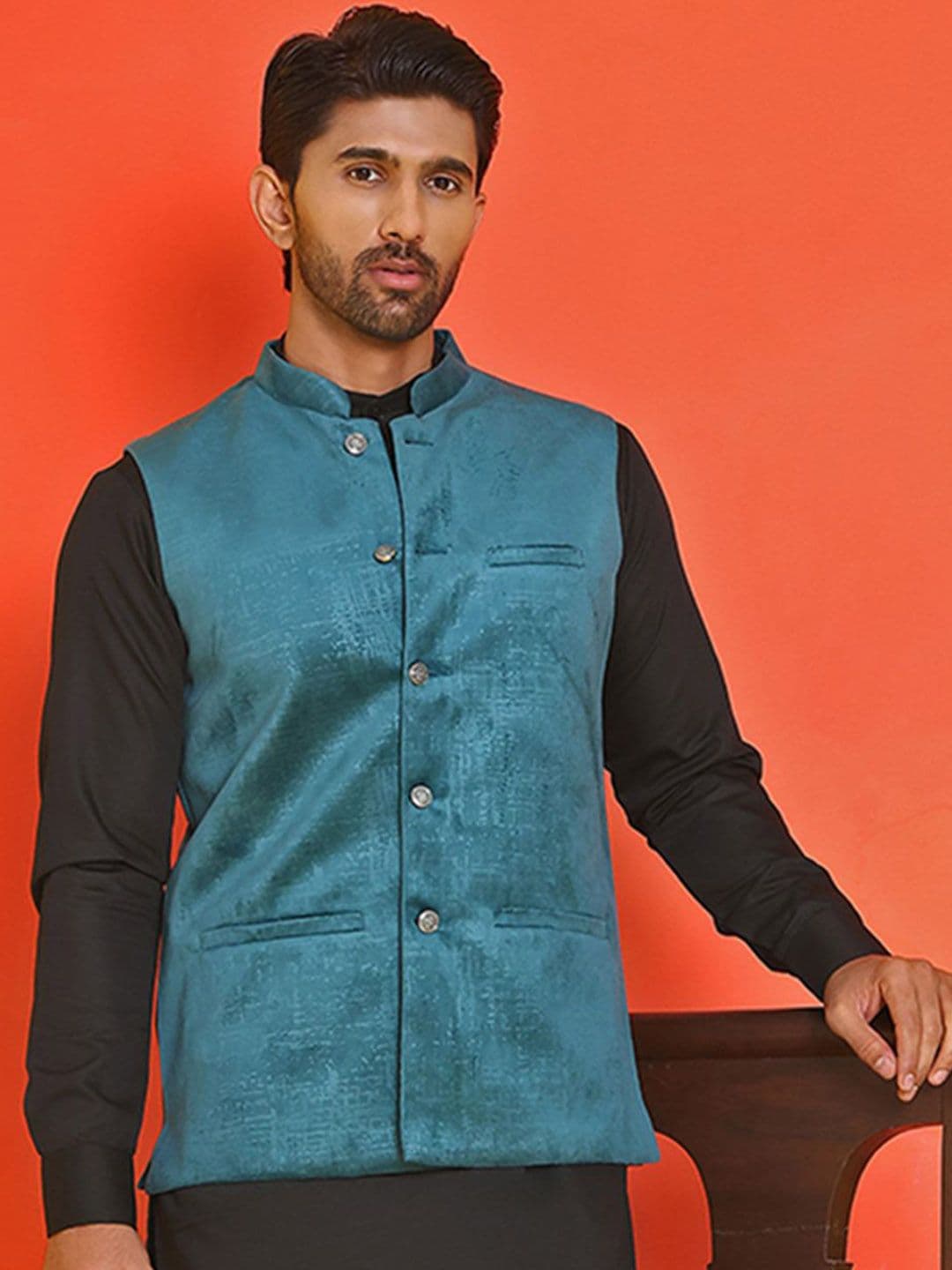 Anouk Printed Kurta With Pyjama & Nehru Jacket - view 1