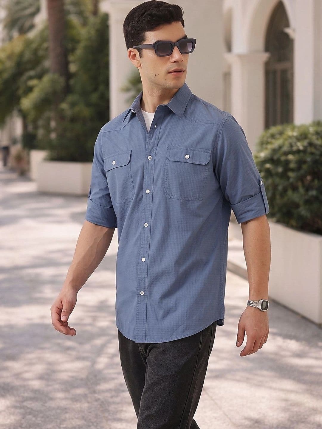 Thomas Scott Men Roll-Up Sleeve Regular Fit Cotton Casual Shirt - view 1