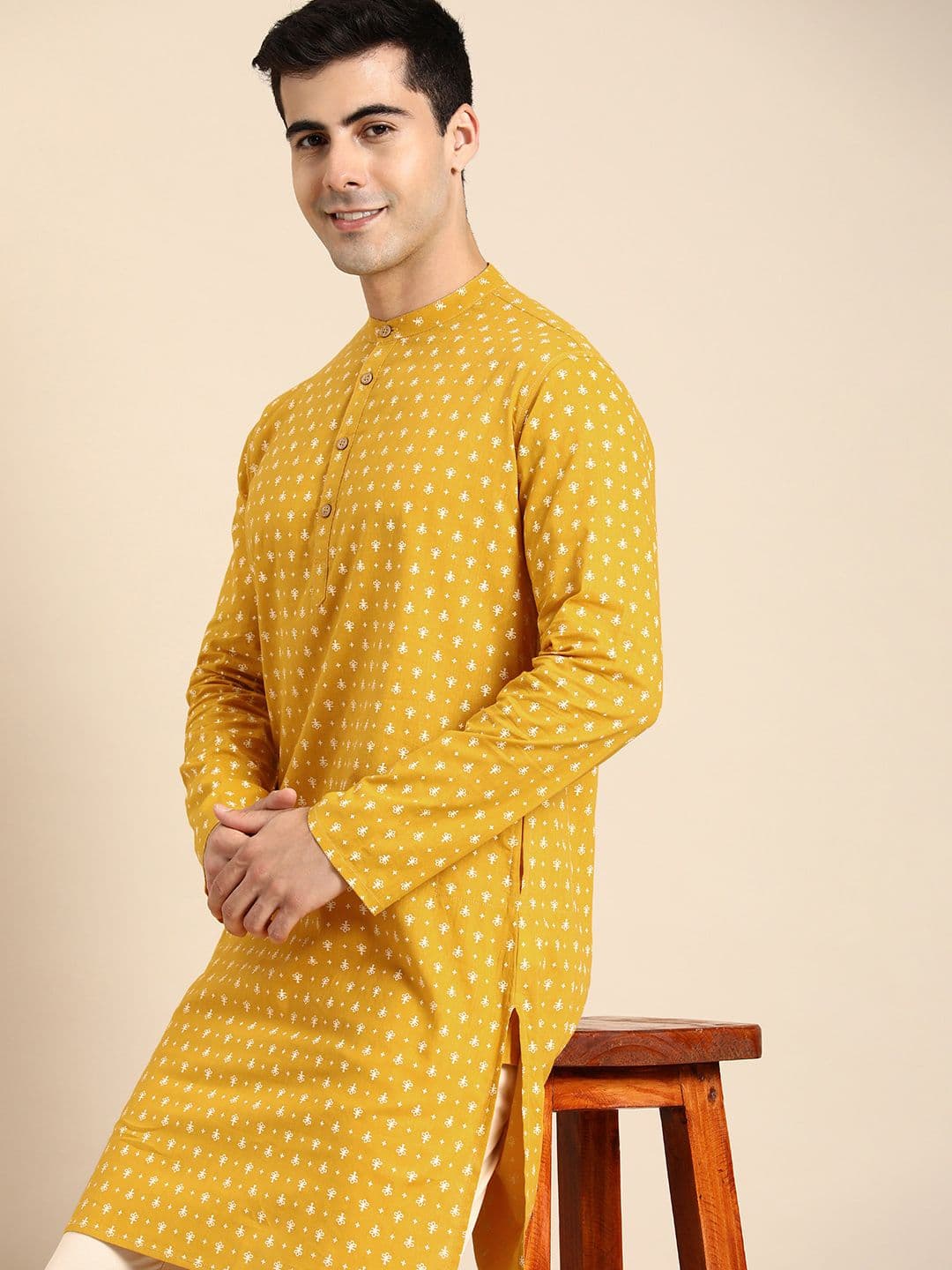 Anouk Men Ethnic Motifs Printed Mandarin Collar Cotton Kurta - view 1
