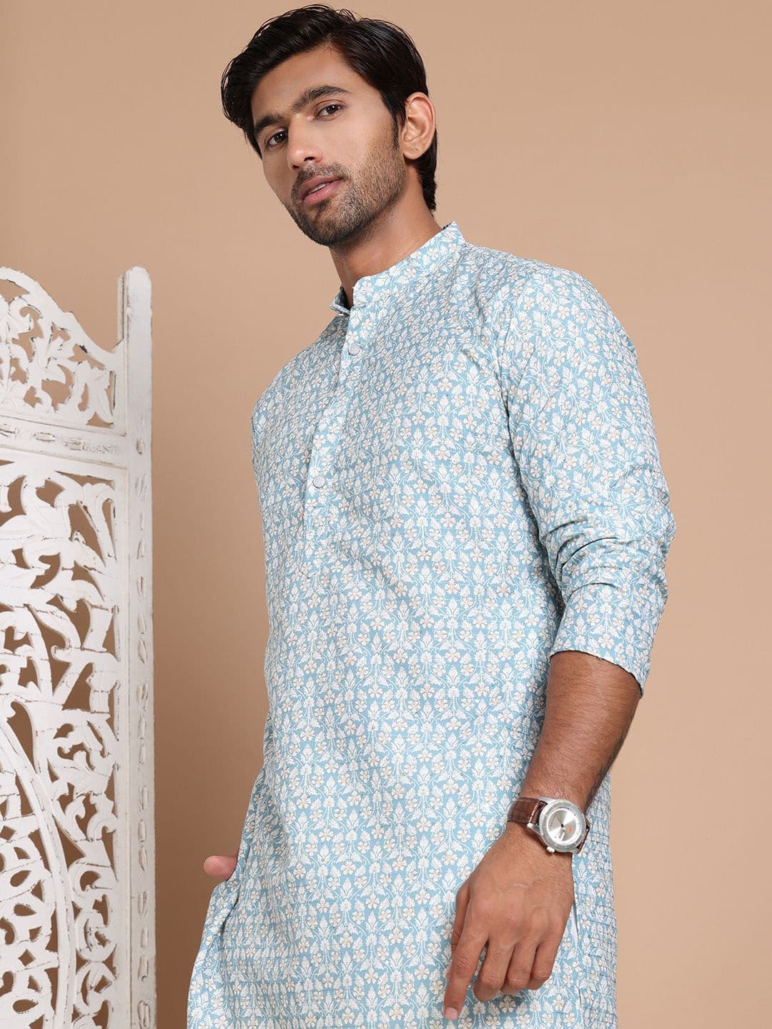 Anouk Men Floral Printed Sequinned Floral Kurta - view 1