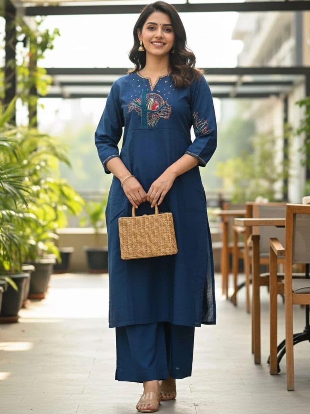 SOURAGYA Women Ethnic Motifs Embroidered Regular Thread Work Kurta with Palazzos - view 1