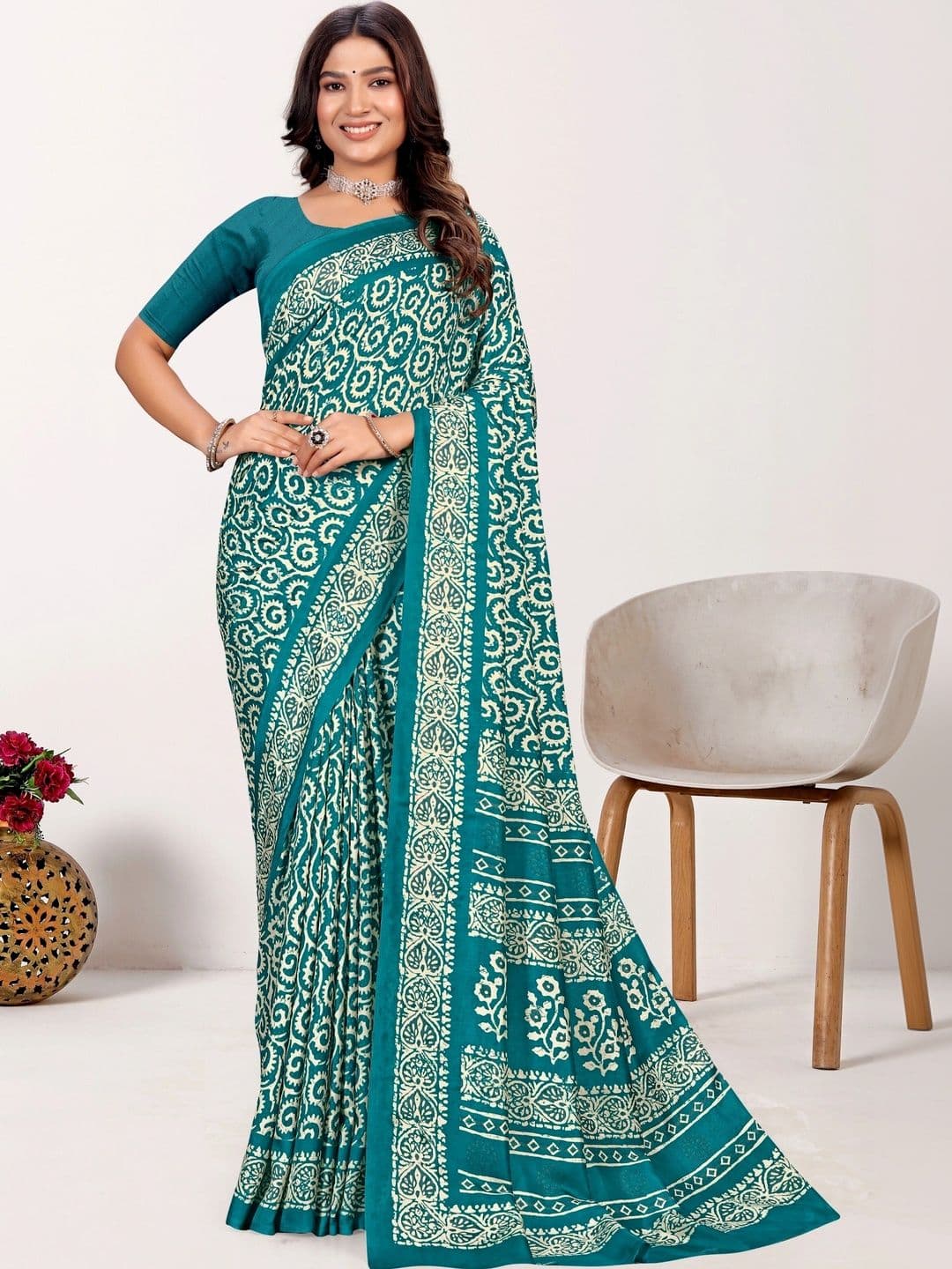 Novus Knitting Satin Saree - view 1
