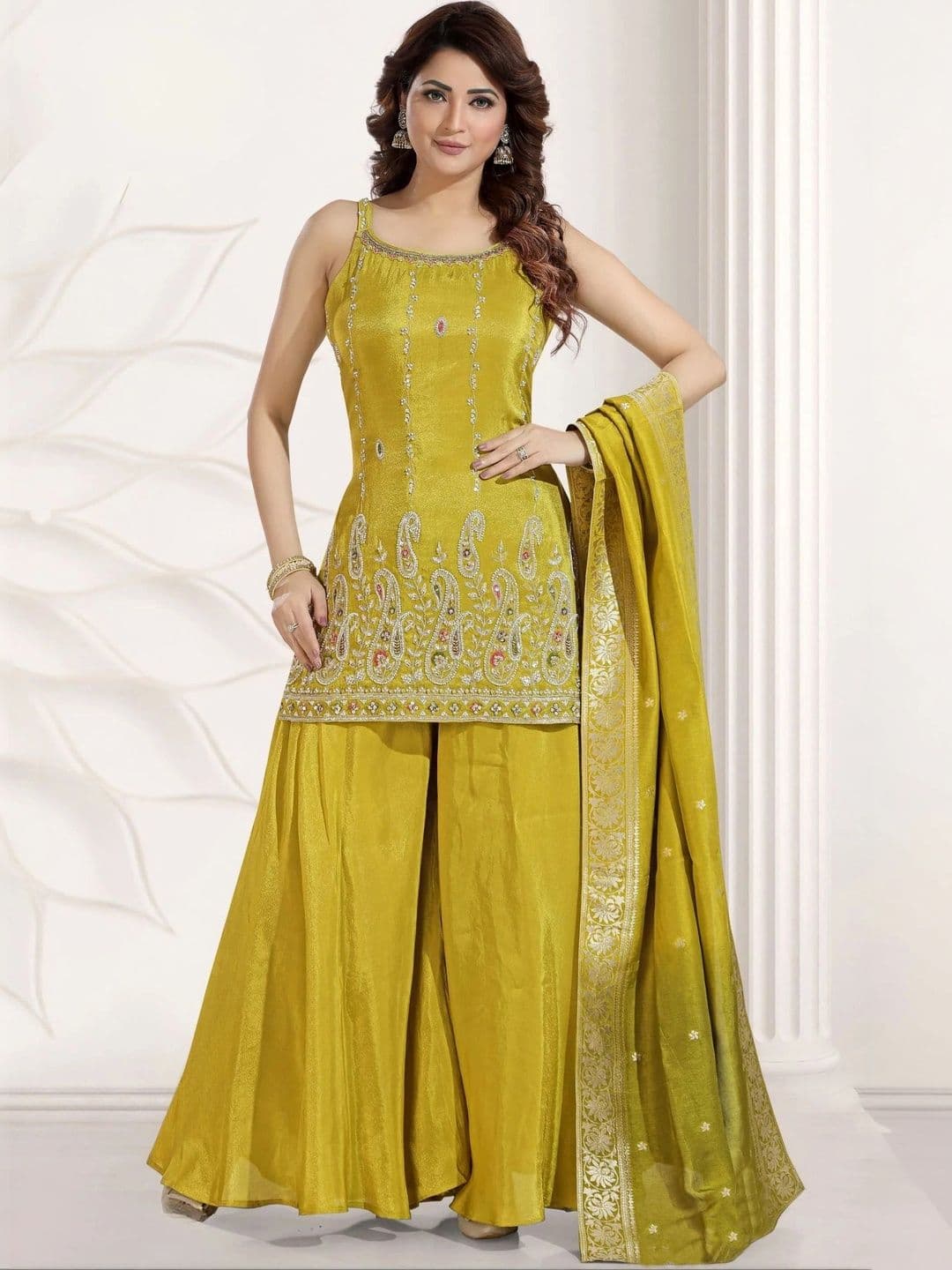 Xomantic Fashion Women Ethnic Motifs Embroidered Regular Kurta with Sharara & With Dupatta - view 1