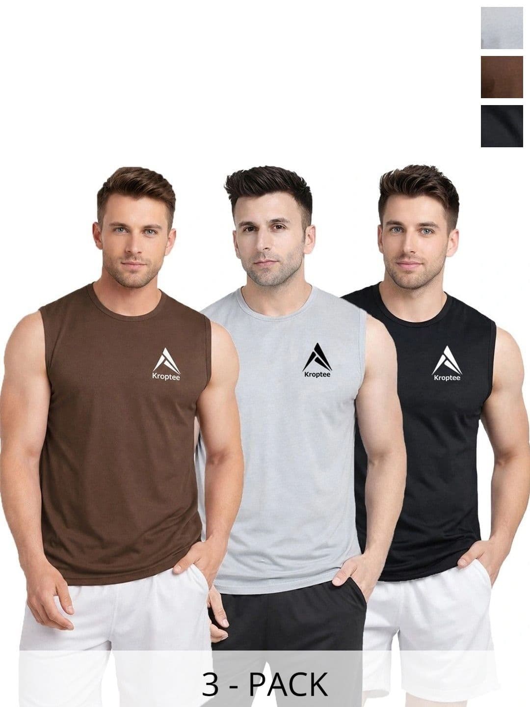 Kroptee Pack of 3 Cotton Blend Gym Vest - view 1